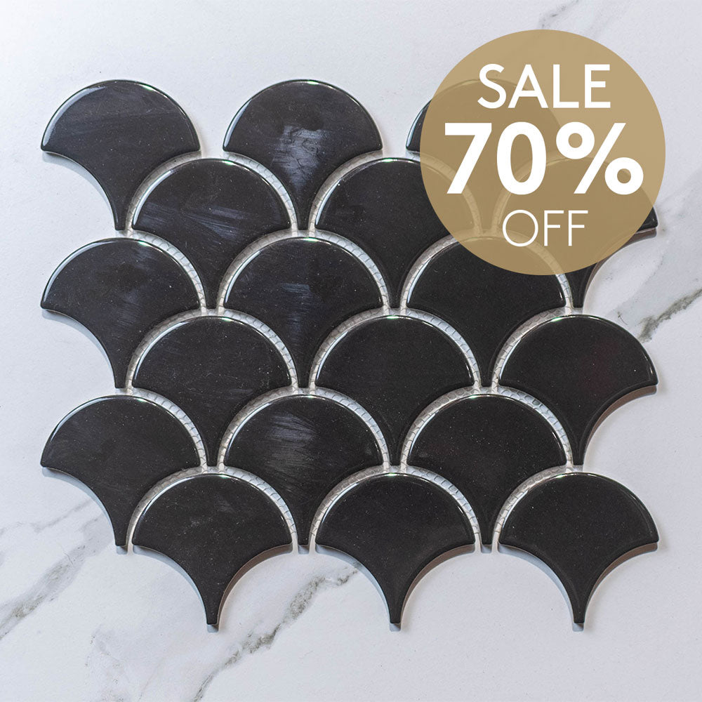 Premium Crystal Black 74.5x70 Glossy Fish Scale Tile - Elegant Wall & Backsplash Decor for Kitchen, Bathroom, and Living Spaces