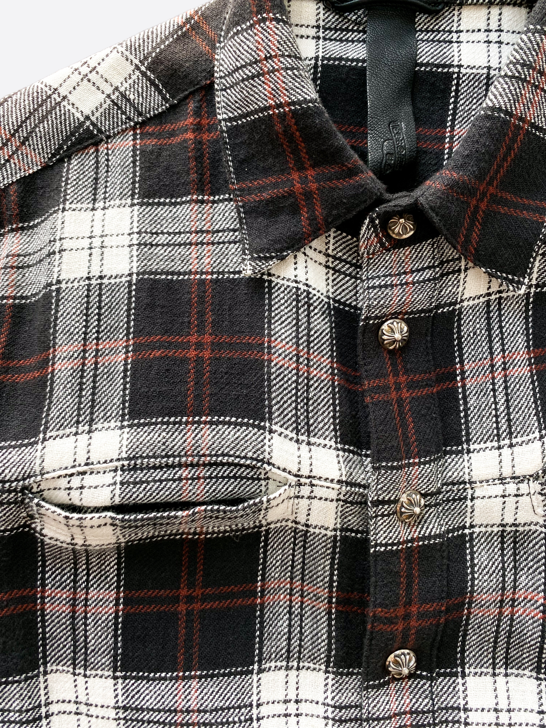Chrome Hearts Black & Red Cross Patch Flannel Shirt - Stylish Gothic Streetwear for Men & Women - Perfect for Casual Outfits, Concerts, and Night Out
