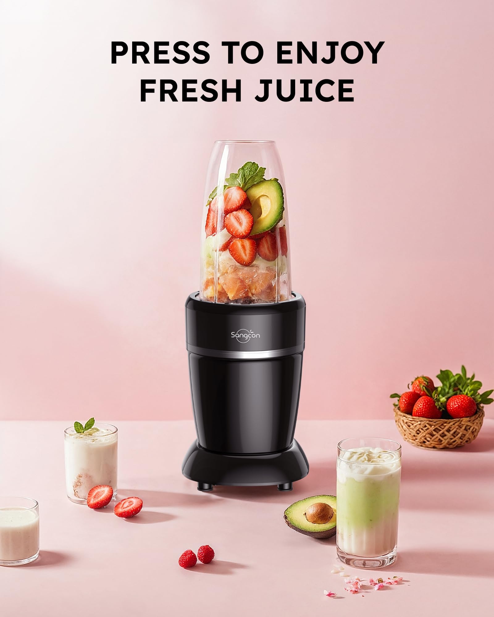**Sangcon 1000W High-Speed Blender for Smoothies, Frozen Drinks & Ice Crushing - Includes 3 Cups, 2 Spout Lids, 1 Storage Lid & 1 To-Go Lid - Perfect for Kitchen, Travel & Healthy Shakes**    *(Use Cases: Ideal for making protein shakes, crushing ice, blending frozen fruits, mixing spices, and creating on-the-go smoothies for gym, office, or home use.)*