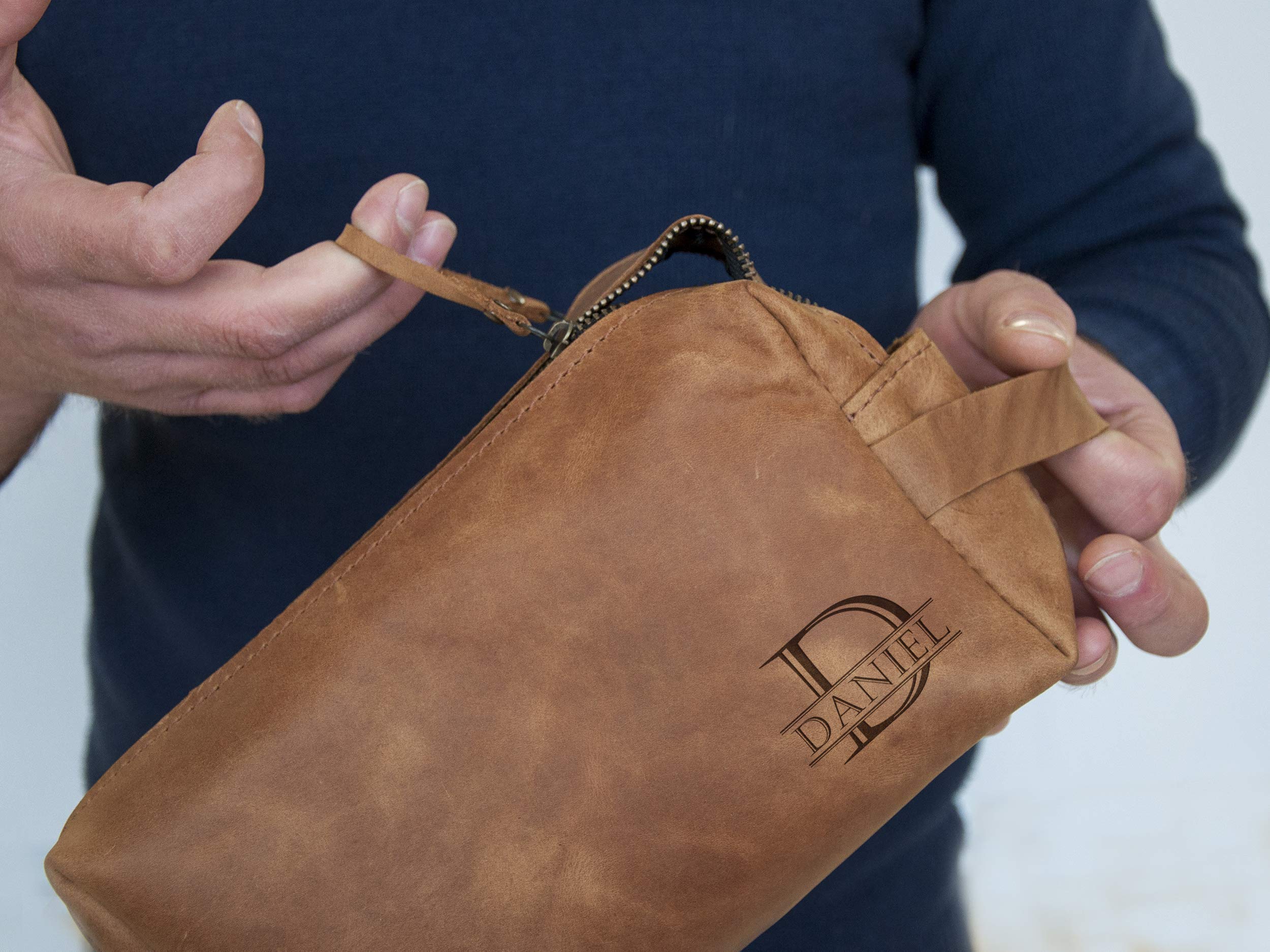 Leather Shaving Kit for Men - Custom Monogrammed Dopp Kit, Perfect Groomsmen & Travel Gift