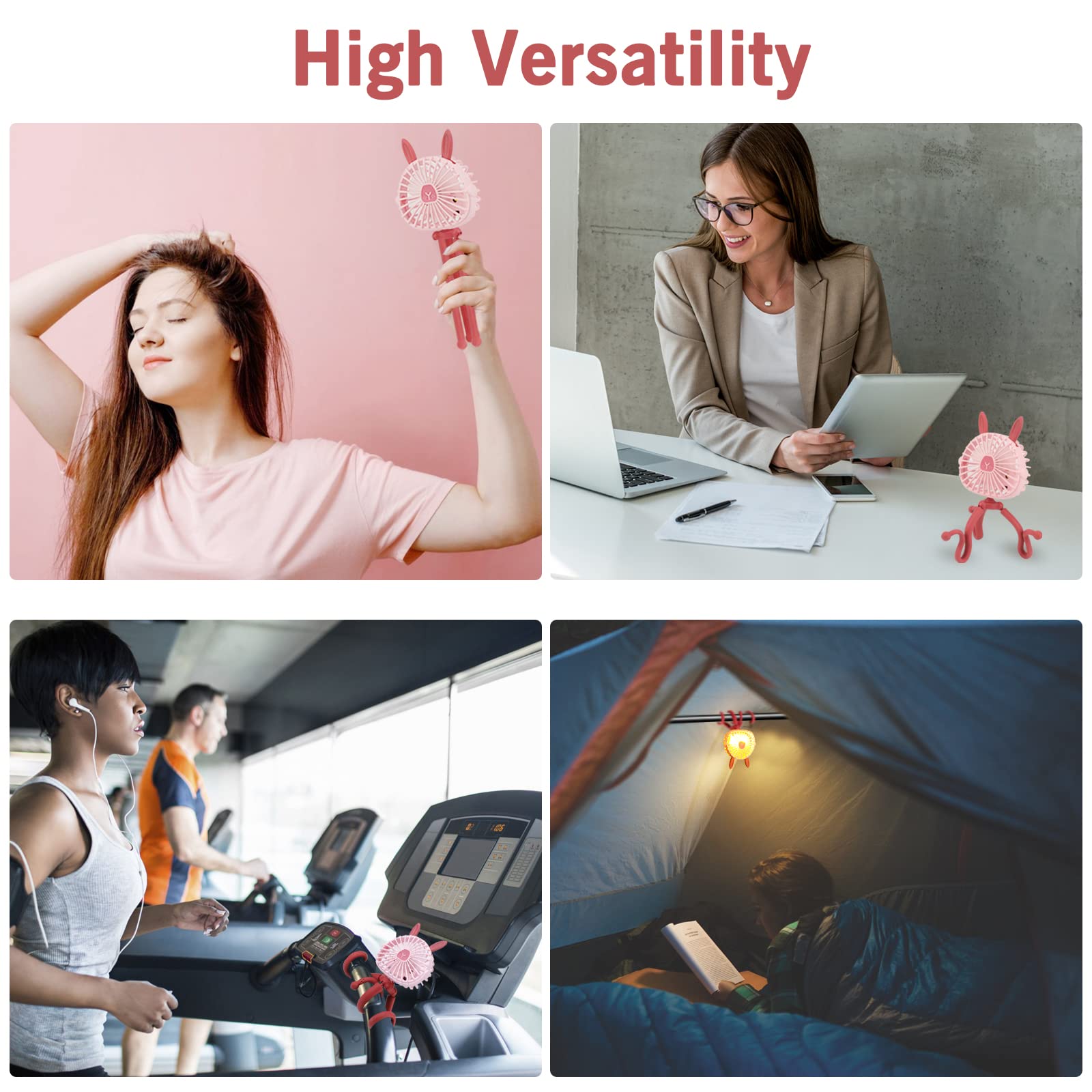 Rechargeable Clip-On Stroller Fan with LED Light & Bunny Ears - Flexible Tripod, 360° Rotatable, USB Powered Portable Fan for Baby Car Seat, Crib, Bicycle, Treadmill | Perfect for Outdoor Activities, Travel & Nursery Comfort