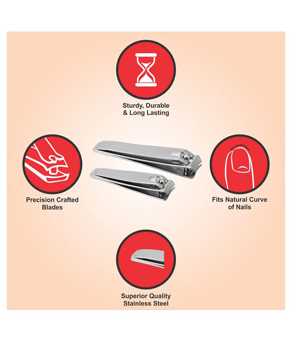 Premium Nail Clipper Set with Nail File & Buffer - 2 Pcs Stainless Steel Nail Cutters & 3 Pcs Nail Buffers for Professional Manicure & Pedicure at Home or Salon