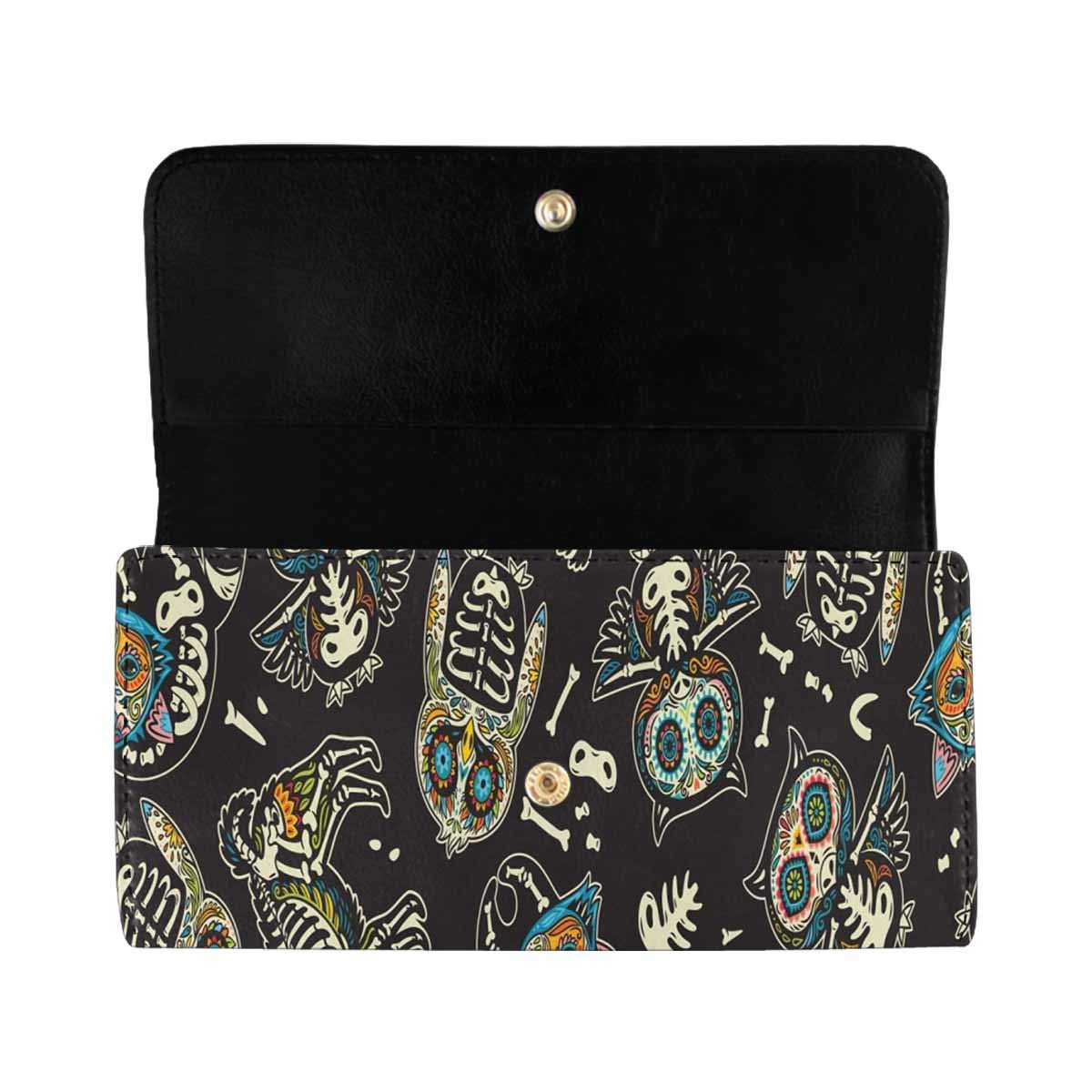 Stylish Women's PU Leather Trifold Long Clutch Wallet with Owl, Llama & Sugar Skull Designs - Perfect for Everyday Use, Travel & Gift Giving