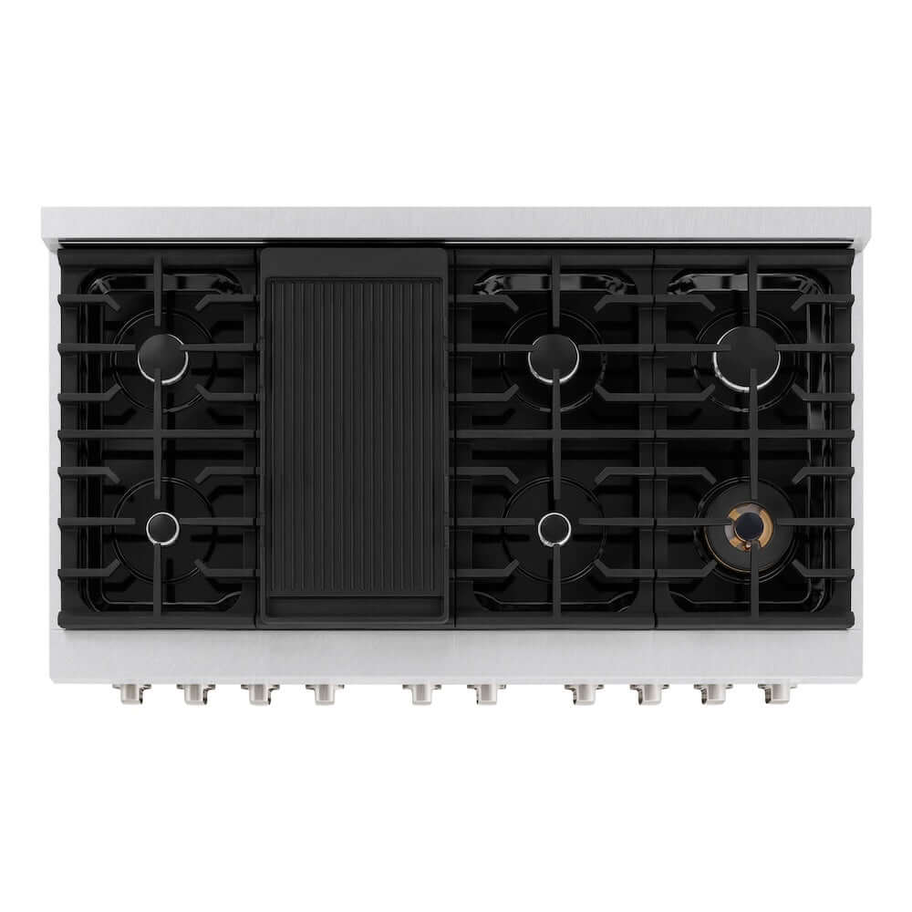 ZLINE 48-Inch 6.7 cu. ft. Paramount Double Oven Gas Range with 8-Burner Cooktop - Satin Stainless Steel & Black Matte Doors (SGRS BLM 48) - Perfect for Large Kitchens, Professional Chefs & Home Cooking Enthusiasts