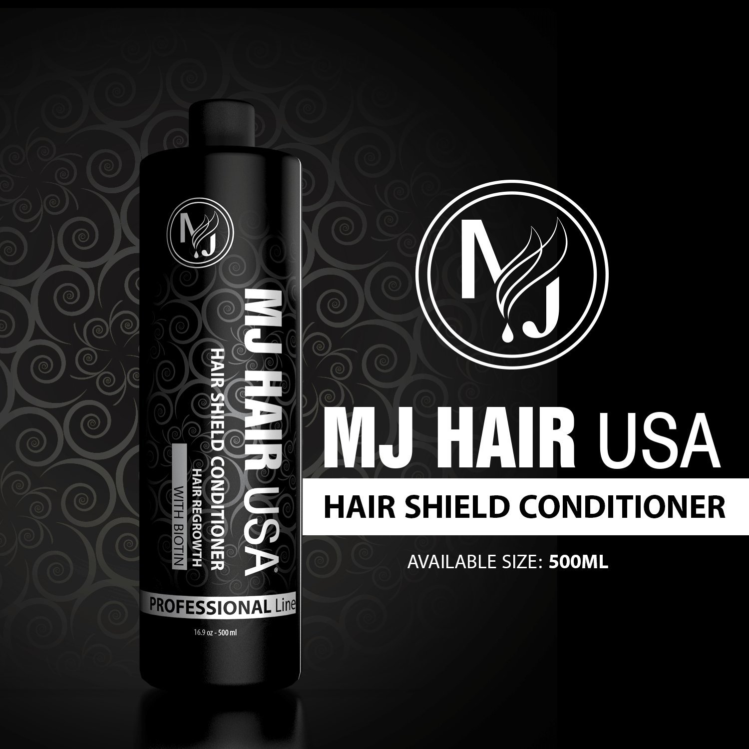 MJ HAIR USA Hair Regrowth Treatment Set (Shampoo, Conditioner & Tonic) for Men & Women - Black Unscented Hair Care Kit - Promotes Thicker, Healthier Hair Growth for Daily Use at Home & Salon