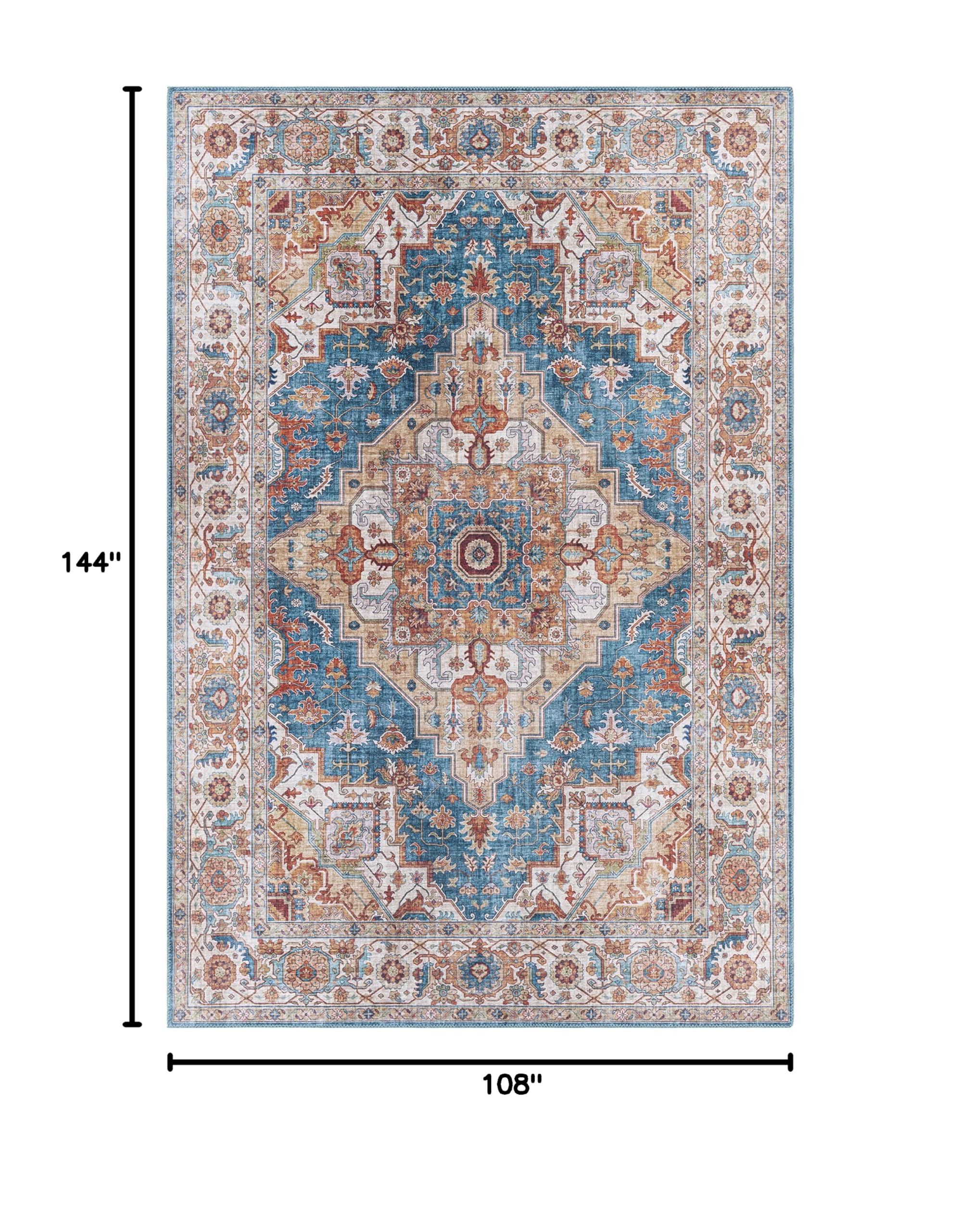 Mark&Day 9x12 Loon Traditional Burnt Orange Area Rug - Handmade Non-Slip Living Room Carpet, Blue Brown Kitchen Rug, Bedroom Floor Mat (9'x12') - Perfect for Home Decor, Dining Room & High Traffic Areas