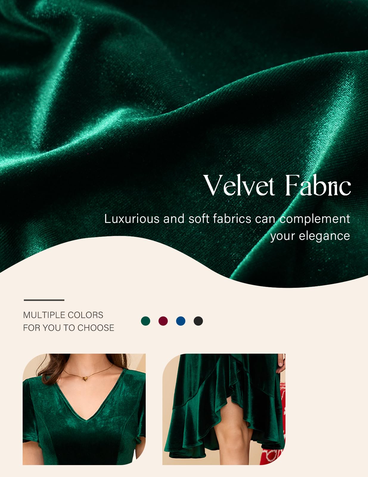 DRESSTELLS Women's Velvet Cocktail Dress 2024 | Elegant V-Neck Formal Gown for Christmas Party, Wedding Guest & Holiday Events | Winter Evening Dress for Special Occasions