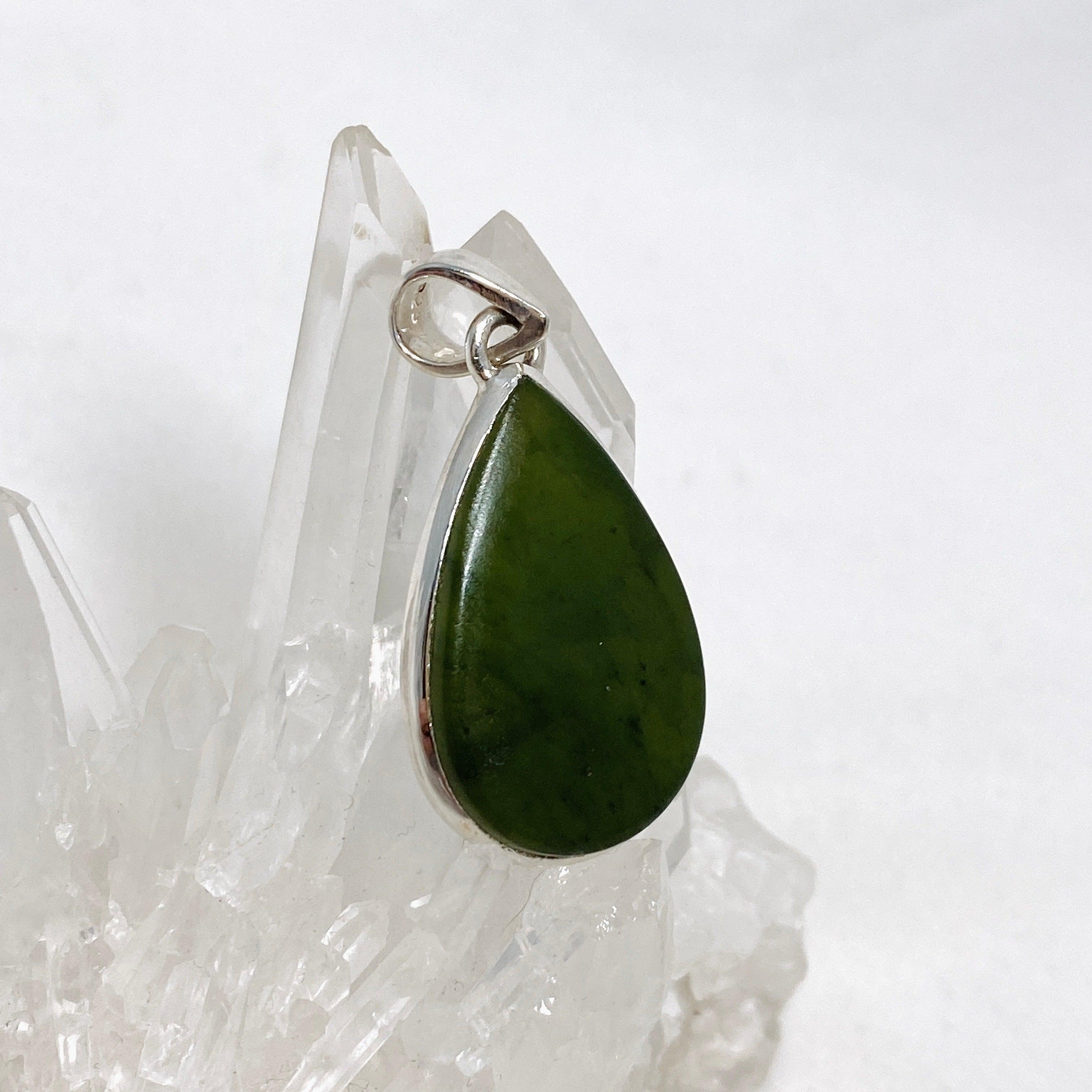 Natural Siberian Jade Nephrite Teardrop Pendant Necklace - PPGJ672 - Perfect for Meditation, Healing & Spiritual Jewelry Gifts