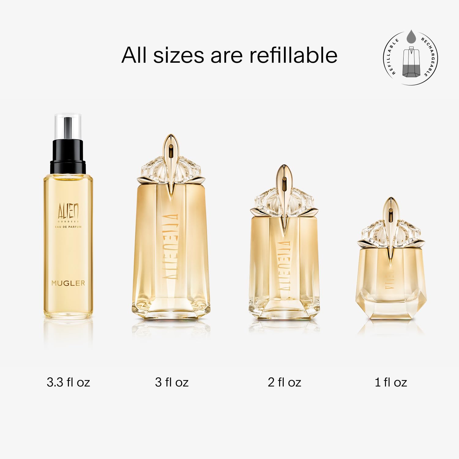 Mugler Alien Goddess Eau de Parfum for Women - Floral Woody Fragrance with Bergamot, Jasmine & Vanilla - 1oz Refillable Perfume + 3.3oz Refill - Luxury Scent for Date Night, Office & Special Occasions