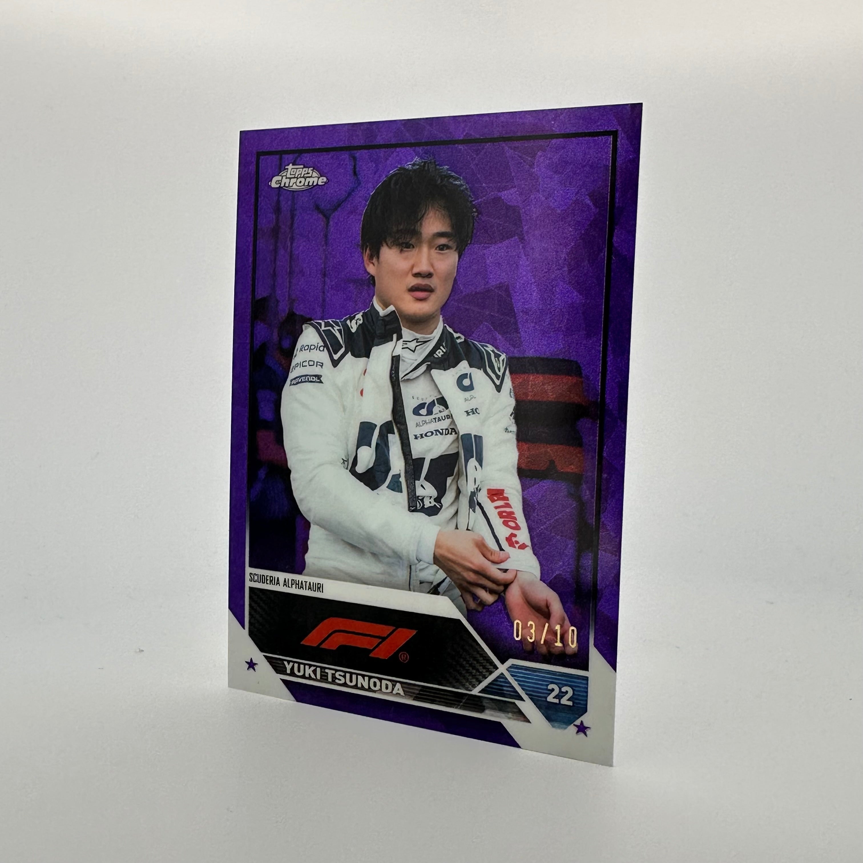 2023 Topps Chrome Sapphire Yuki Tsunoda #56 Purple F1 Racing Card - Perfect for Collectors, Trading, and Displaying in Your Sports Memorabilia Collection