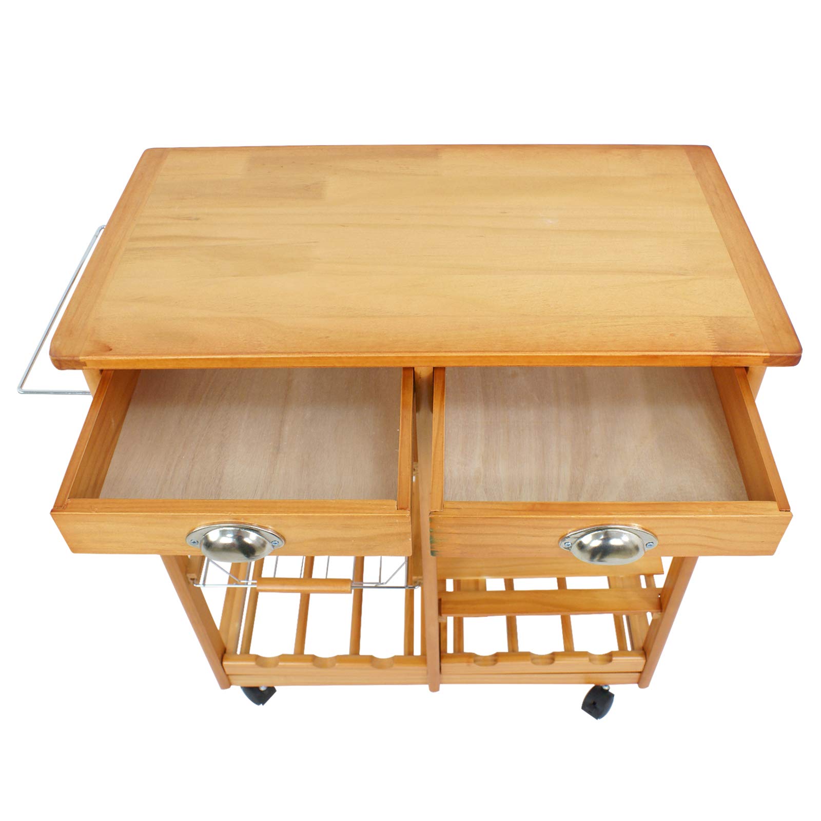 HomGarden Wooden Rolling Kitchen Storage Cart with Drawer, Shelves & Basket - Mobile Dining Island Trolley, Countertop Stand & Microwave Cart for Small Spaces | Perfect for Kitchen Organization, Pantry Storage & Dining Room Serving