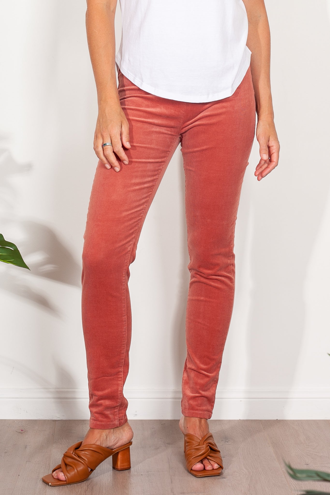 Vassalli Women's Fine Skinny Corduroy Pull On Pants - Stretch Comfort Fit High Waisted Trousers for Work, Office & Casual Wear
