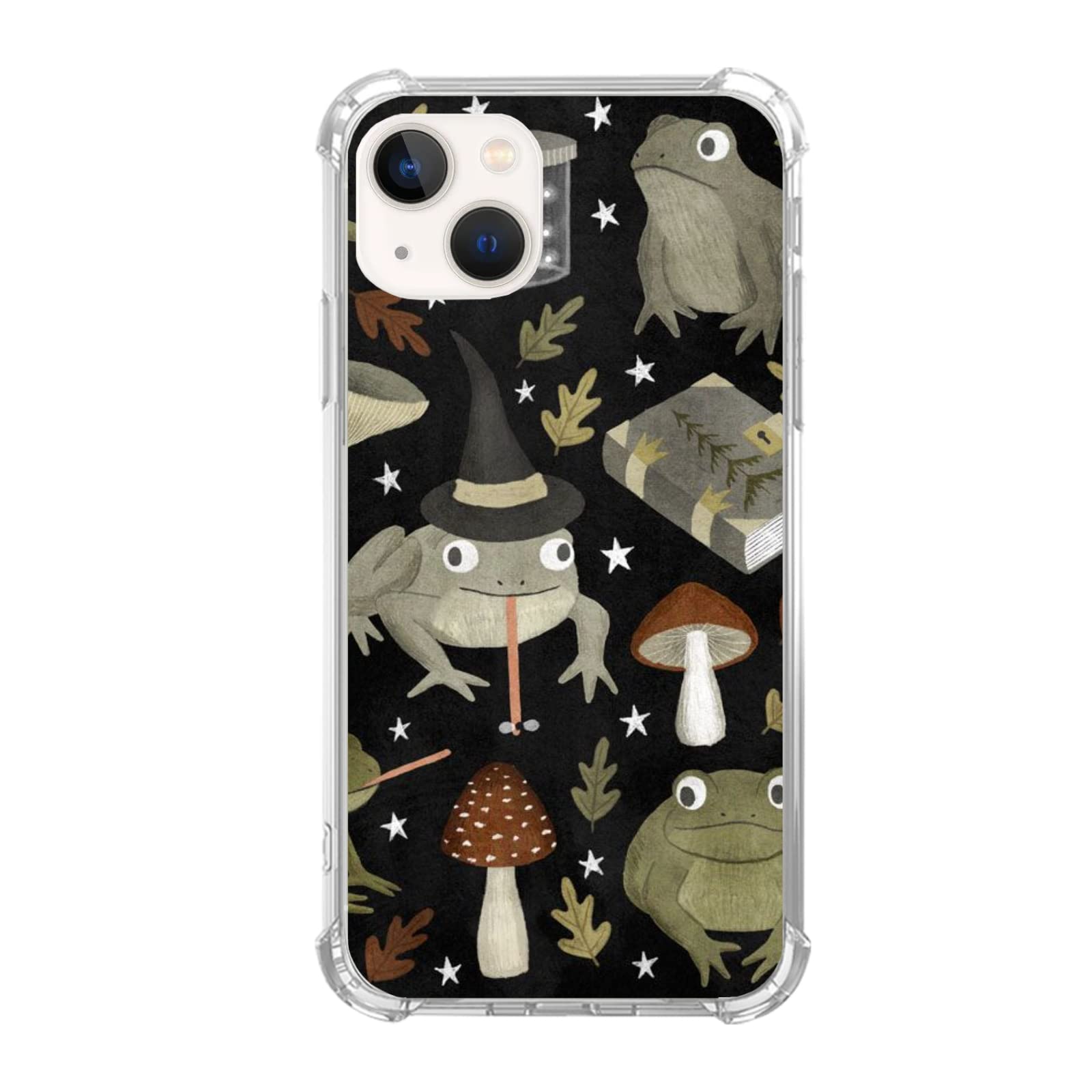 Cute Frog with Mushroom iPhone 13 Case - Trendy TPU Bumper Phone Cover for Women, Girls & Boys | Protective Shockproof Case for Daily Use, School & Outdoor Activities