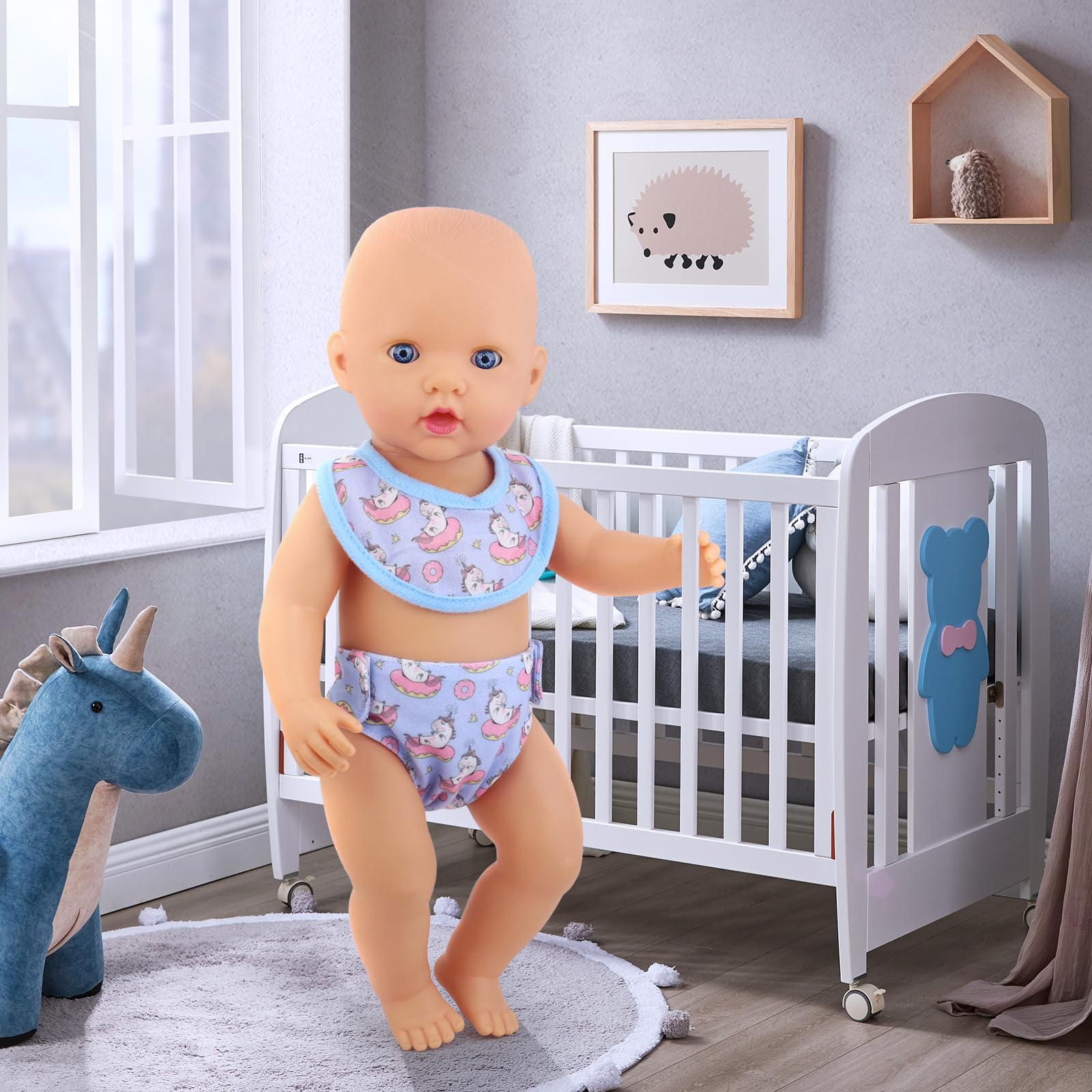 UNICORN ELEMENT Doll Diapers & Bibs Set for 14-18 Inch Baby Dolls - Soft Washable Doll Underwear & Feeding Accessories for Baby Girl Dolls - Perfect for Playtime, Pretend Care & Nursery Role Play