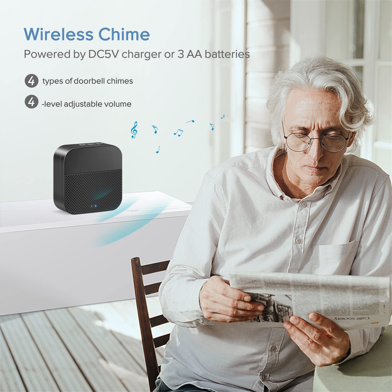 TMEZON Wireless Smart Video Doorbell Camera with Chime - 2K HD, Night Vision, PIR Motion Detection, Battery Powered, 2.4GHz WiFi - Ideal for Home Security & Front Door Monitoring