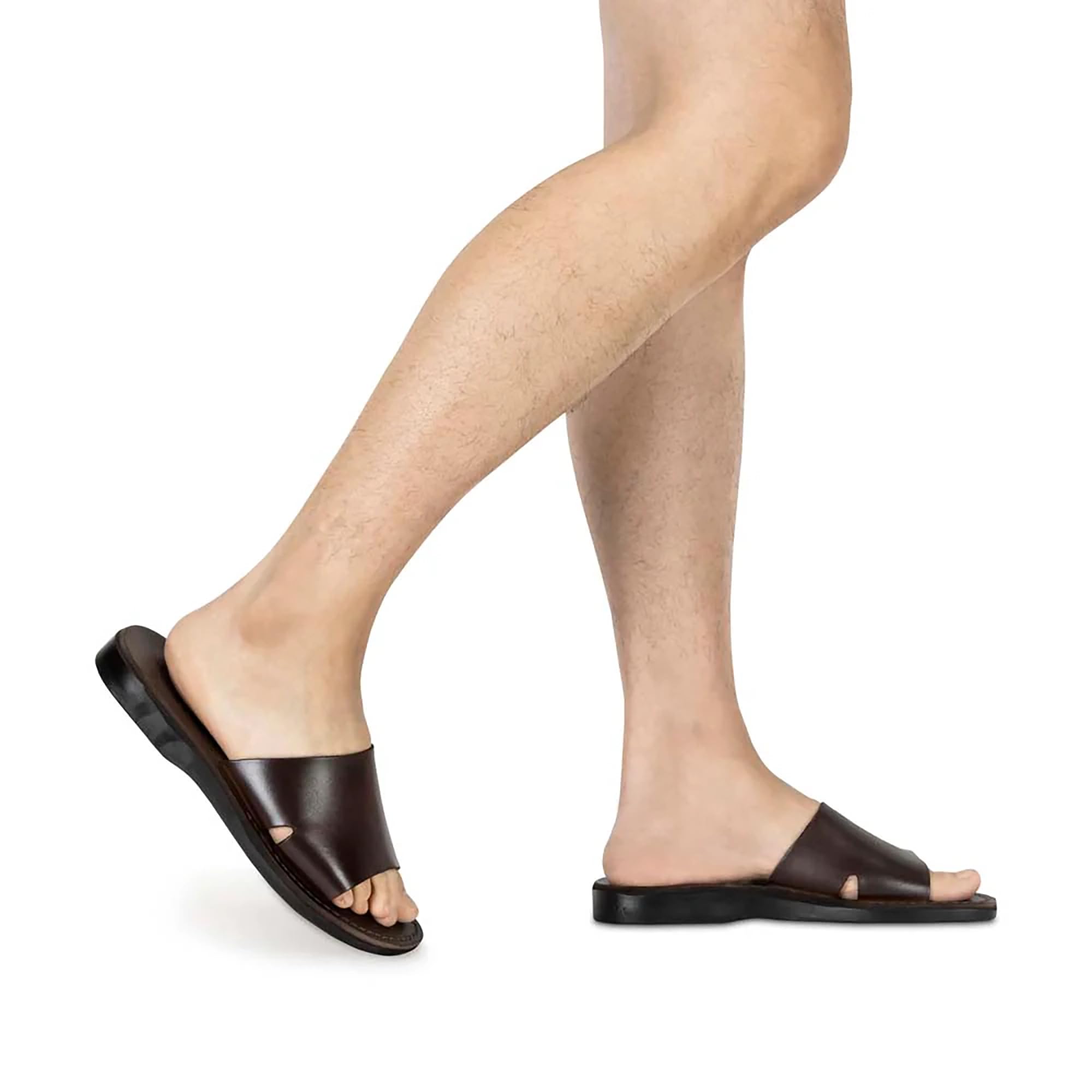 Bashan Men's Leather Wide Strap Slide Sandals - Comfortable Casual Summer Footwear for Beach, Pool, and Outdoor Activities