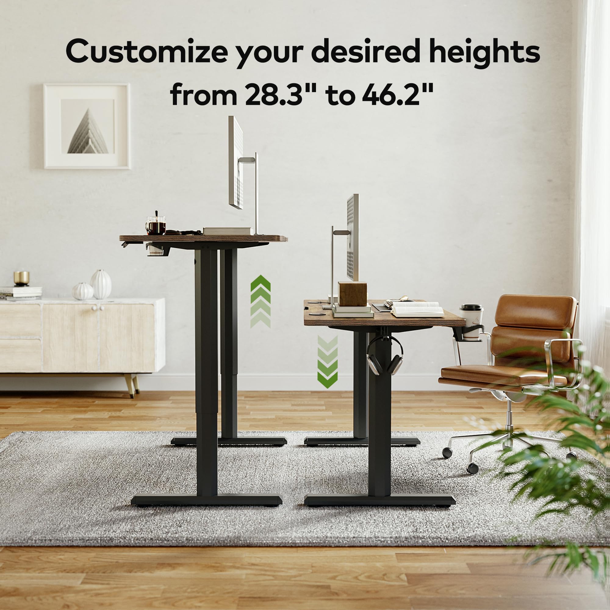 FEZIBO 63 x 24 Inches Electric Height Adjustable Standing Desk - Sit Stand Home Office Desk with Splice Board, Rustic Brown | Ergonomic Workstation for Home Office, Gaming & Study (Perfect for Remote Work & Small Spaces)