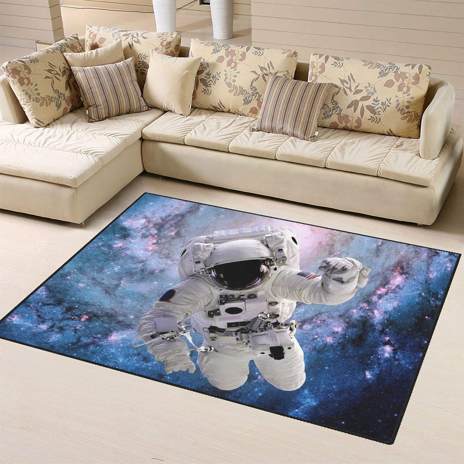 Premium Galaxy Planet Area Rug - 5.2'x7.5' Space Themed Carpet for Living Room, Bedroom, Playroom - Non-Slip Yoga Mat & Home Decor - Perfect for Kids Room, Nursery, Dorm or Office Space