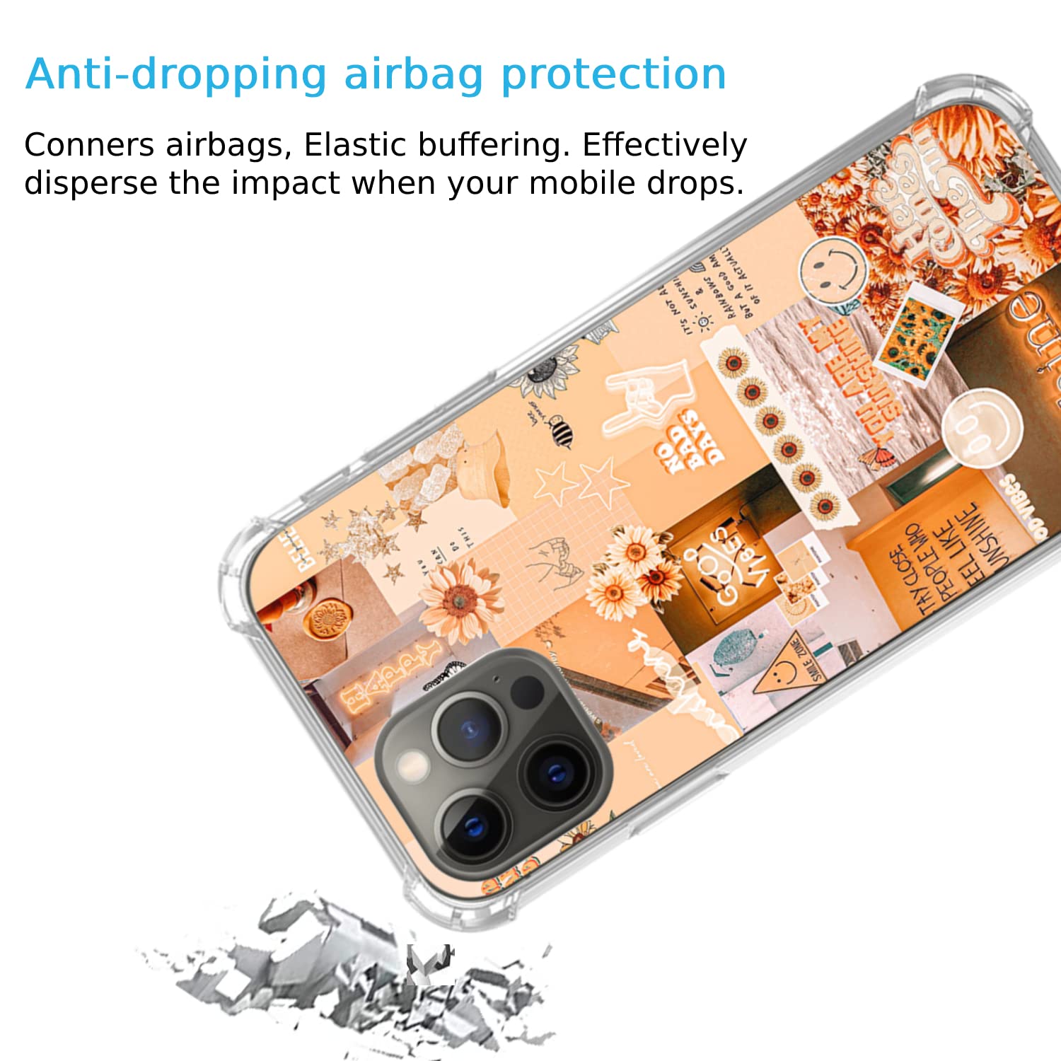 Trendy Orange Floral Collage iPhone 13 Pro Max Case - Soft TPU Bumper with Positive Quotes & Sunshine Design, Aesthetic Protective Cover for Women & Teens | Perfect for School, Work & Everyday Use