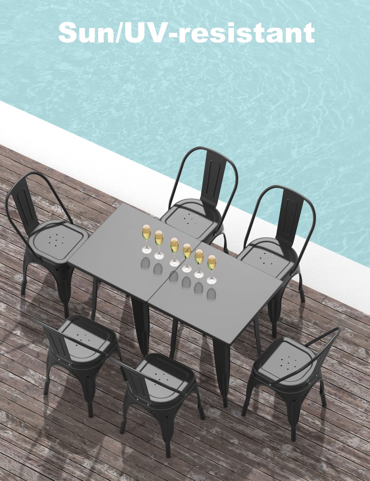 Nazhura Metal Dining Chair Set of 4 - 18 Inch Stackable Farmhouse Tolix Style Chairs for Kitchen, Dining Room, Café, Restaurant, Bistro & Patio - Waterproof Indoor/Outdoor Use - Perfect for Home, Commercial Spaces & Outdoor Entertaining (Black)