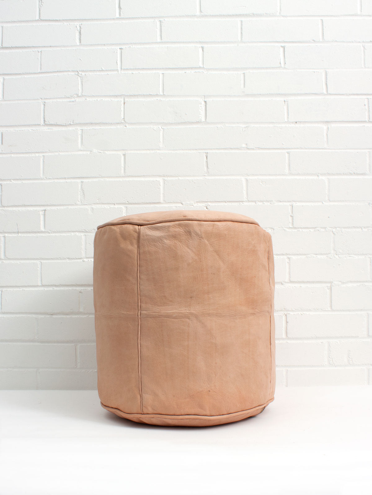 Handmade Moroccan Leather Drum Pouffe Ottoman - Natural Brown, Slight Imperfections - Perfect for Living Room, Bedroom & Boho Decor