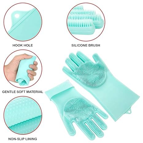 MAXADIL Silicone Gloves for Dishwashing, Car & Bathroom Cleaning - Kitchen & Home Use