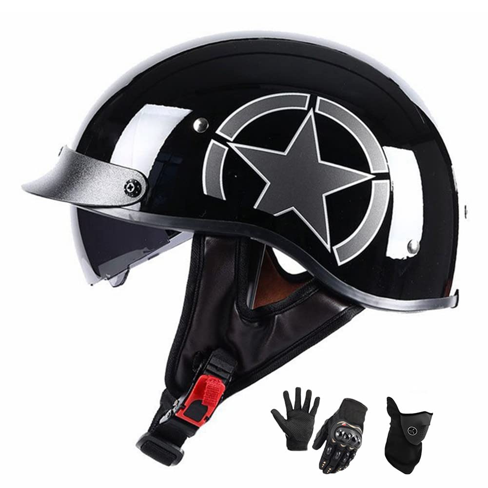 **DOT/ECE Certified Retro Motorcycle Half Helmet with Sun Visor - Lightweight ABS Shell, Adjustable Fit (55-63cm) for Men & Women - Perfect for Cruiser, Scooter & Urban Riding**