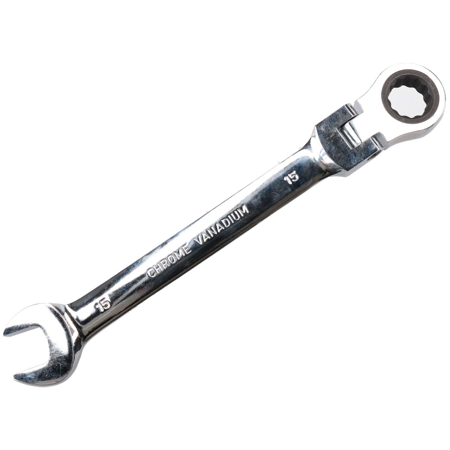 15mm Metric Flexible Head Ratchet Wrench - 72 Teeth High Torque Spanner for Tight Spaces & Automotive Repair