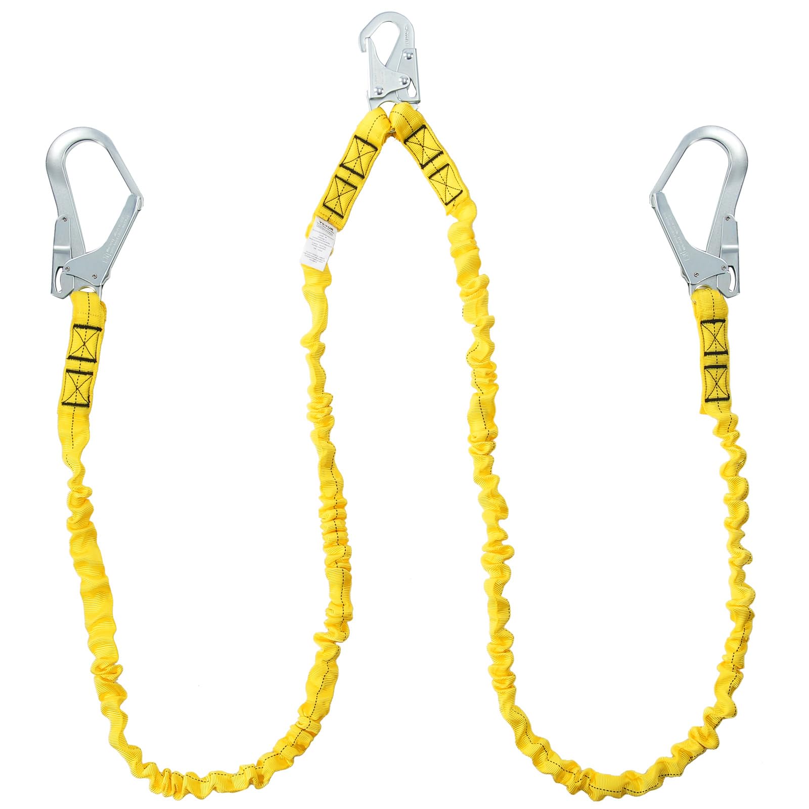 VEVOR 38mm Safety Lanyard - 6ft(1.83m) Fall Protection Lanyard with 2 Heavy-Duty Alloy Steel Snap Hooks | 38KN Breaking Strength | Retractable Safety Harness for Tree Climbing, Roofing, Construction & Industrial Work (Yellow)