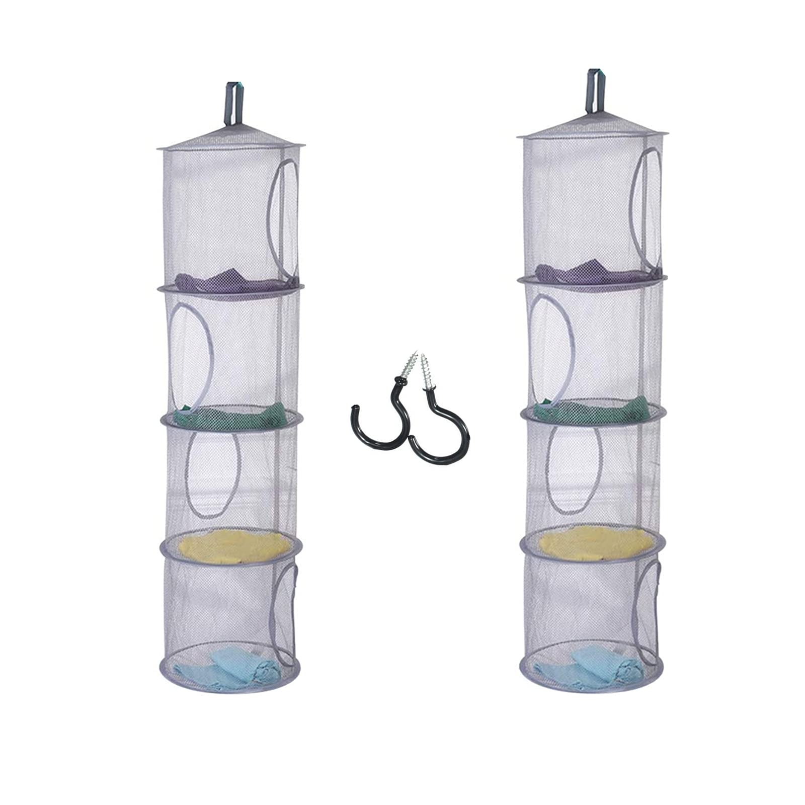 2-Pack 4-Tier Foldable Hanging Mesh Storage Baskets with 2 Hooks, 43.5