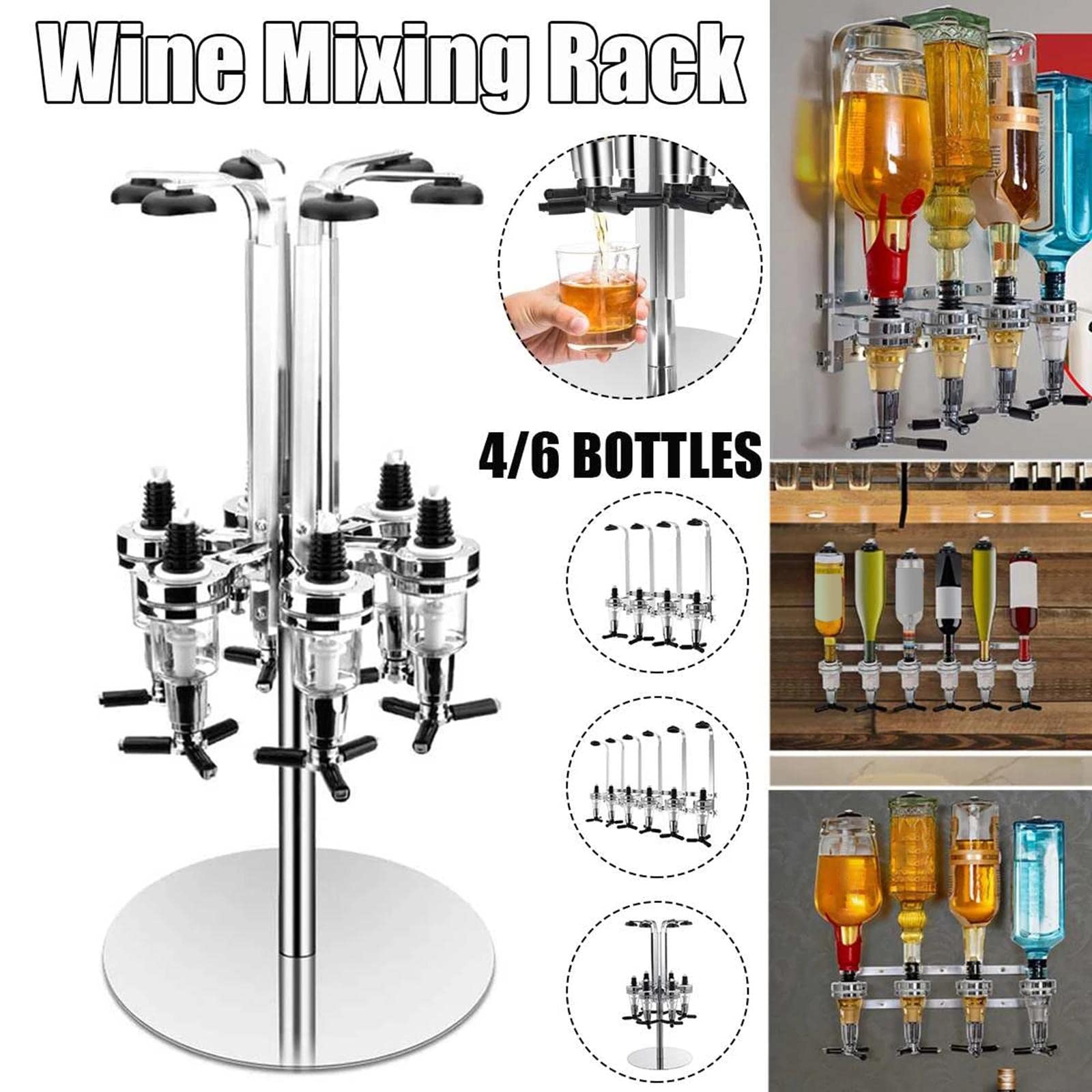 6-Bottle Rotating Liquor Dispenser with Shot Glass Holder - 360° Swivel Bar Organizer for Whiskey, Vodka & Tequila - Perfect for Home Bars, Parties & Restaurants