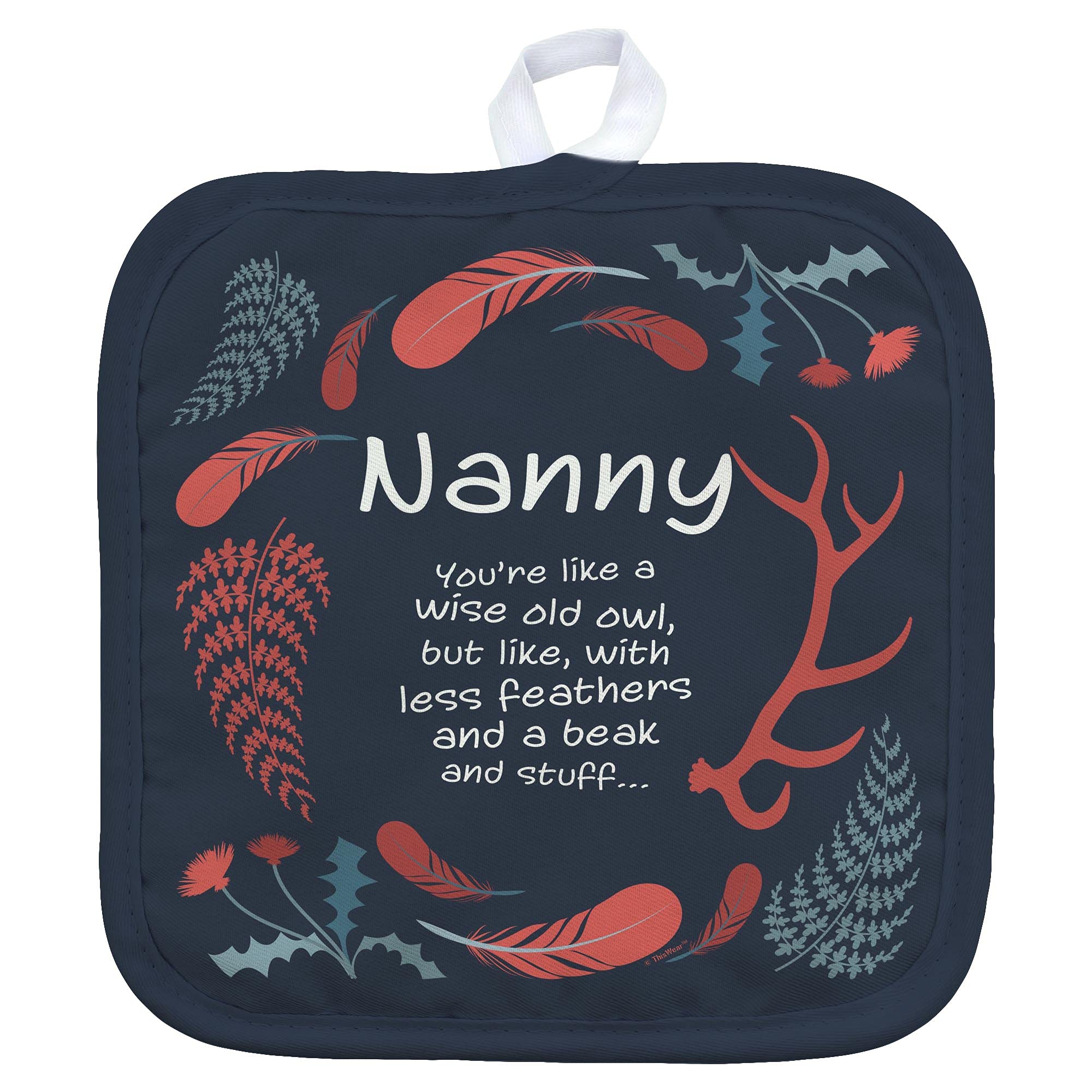 ThisWear Wise Old Owl Pot Holder - Square Kitchen Potholder for Nanny Gifts, Heat Resistant & Durable - Perfect for Cooking, Baking, and Home Decor