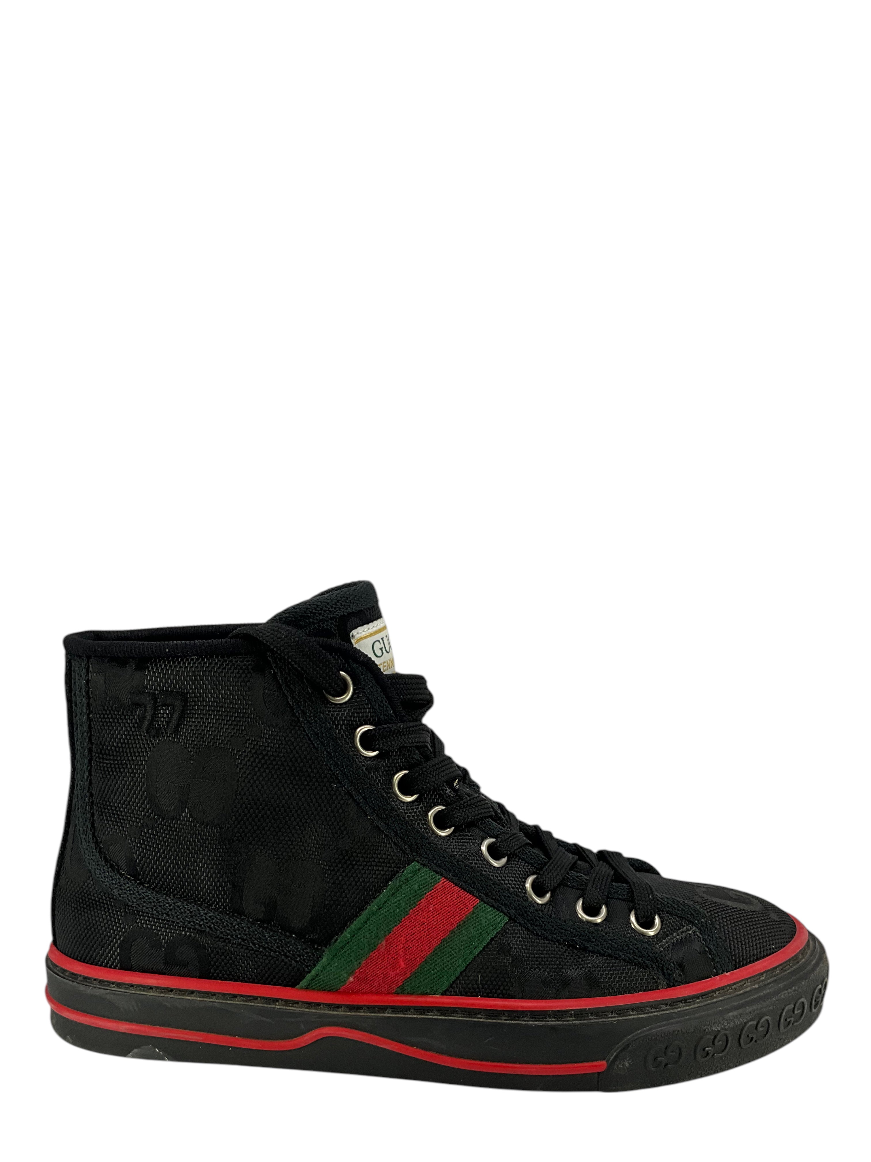 GUCCI Tennis 1977 Web Monogram Off The Grid High Top Sneakers for Women - Size 5.5 | Retro Fashion Sneakers for Casual Wear, Street Style & Everyday Comfort