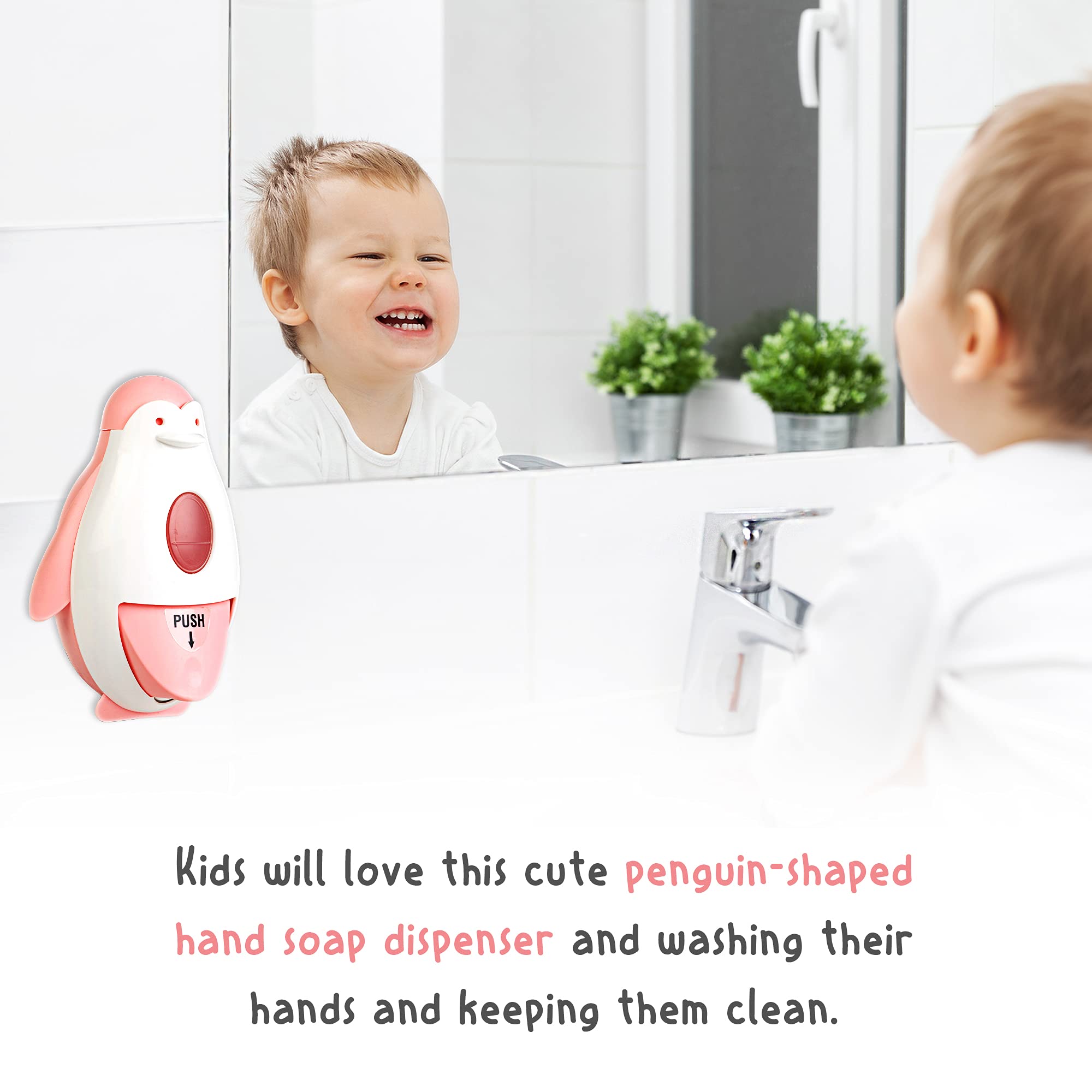 Kids Soap Dispenser with Pump - Plastic Bathroom Accessory for Soap, Body Wash, Shampoo & Lotion | Made in Europe | Pink | Perfect for Children's Bathroom, Nursery & Daycare Use
