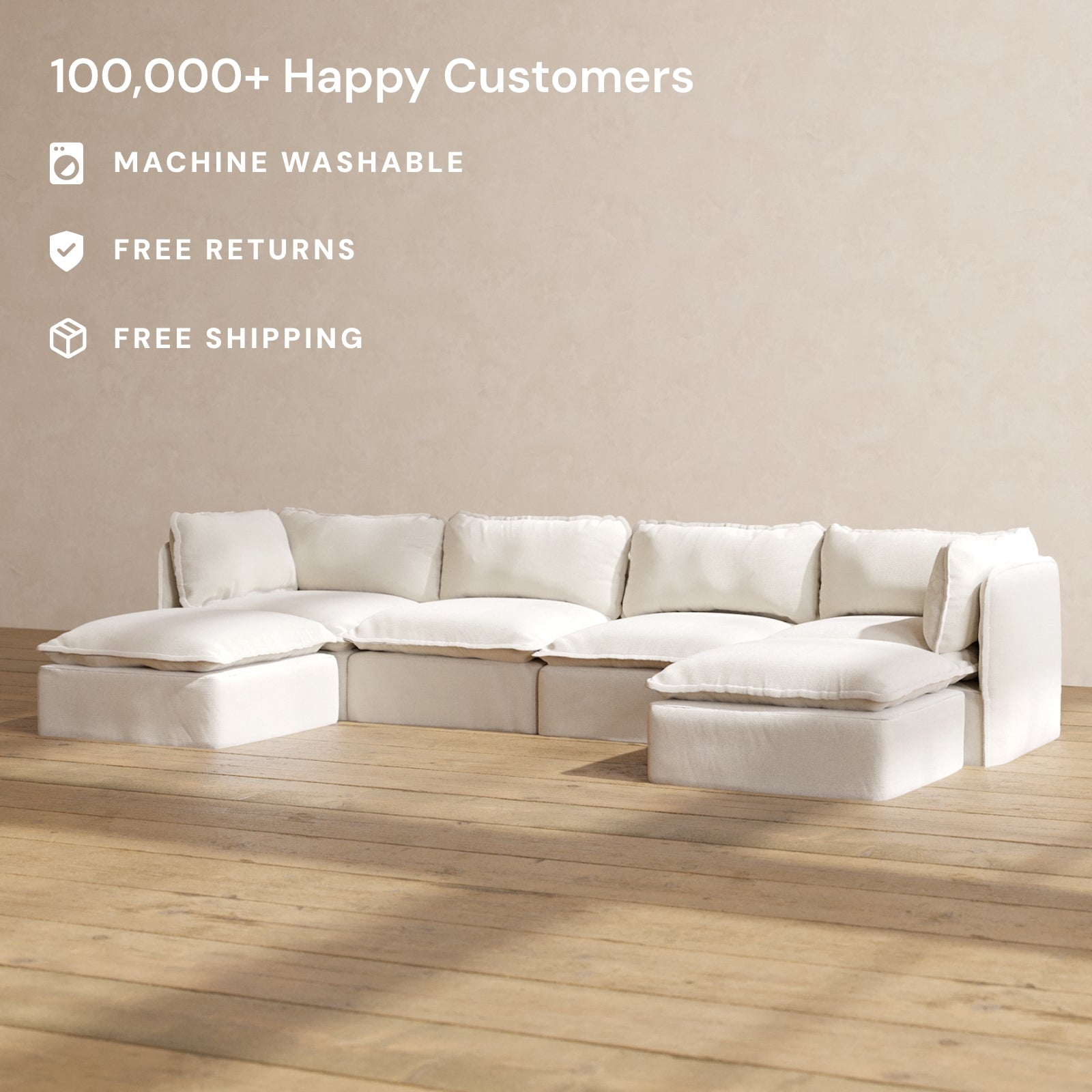 Modular Performance 4-Seater U-Shaped Sectional Sofa in Flour Fabric | Comfortable Blend for Living Room, Family Room & Home Theater