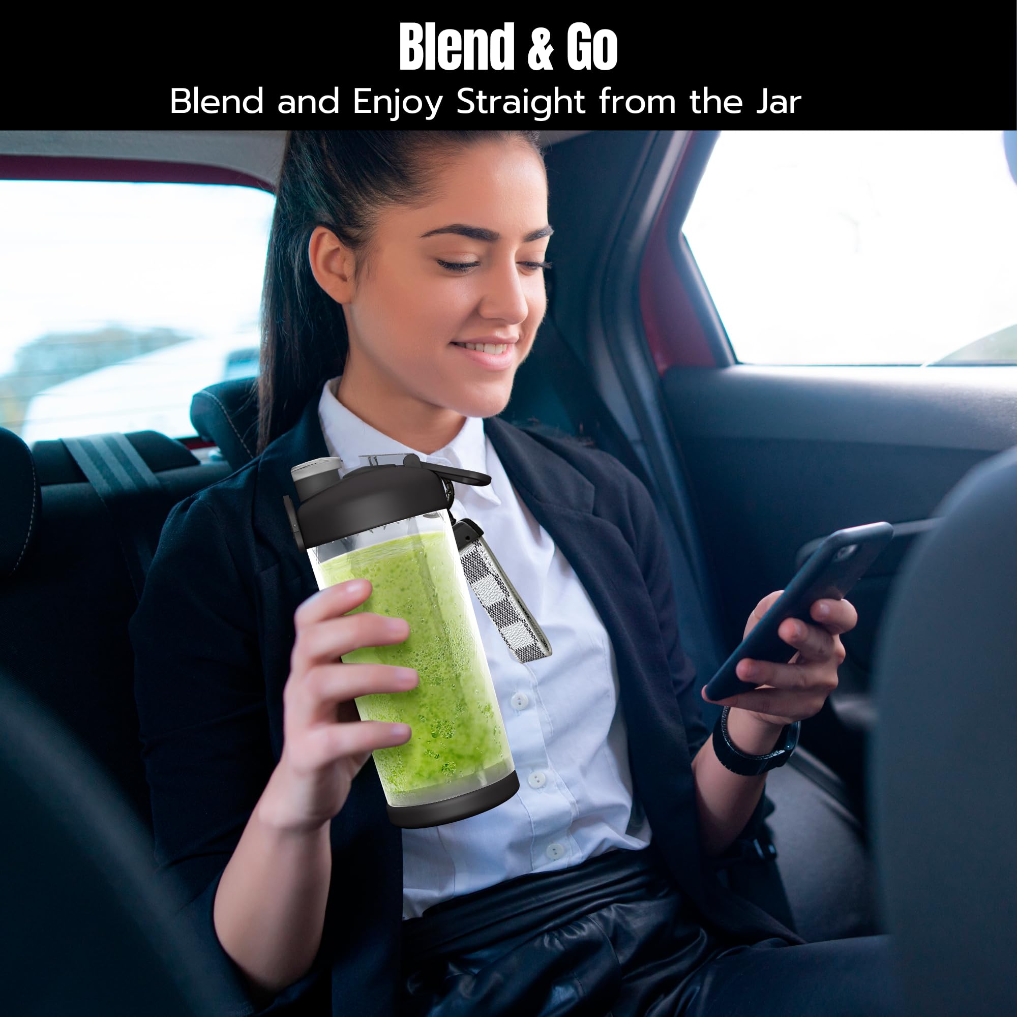 SSKAWorldwide 21oz Portable Blender - Rechargeable Personal Smoothie Maker with 6 Stainless Steel Blades, USB Charging for Home, Office, Gym, Sports & Travel - Perfect for Protein Shakes, Fruit Juices & Meal Prep (Black)