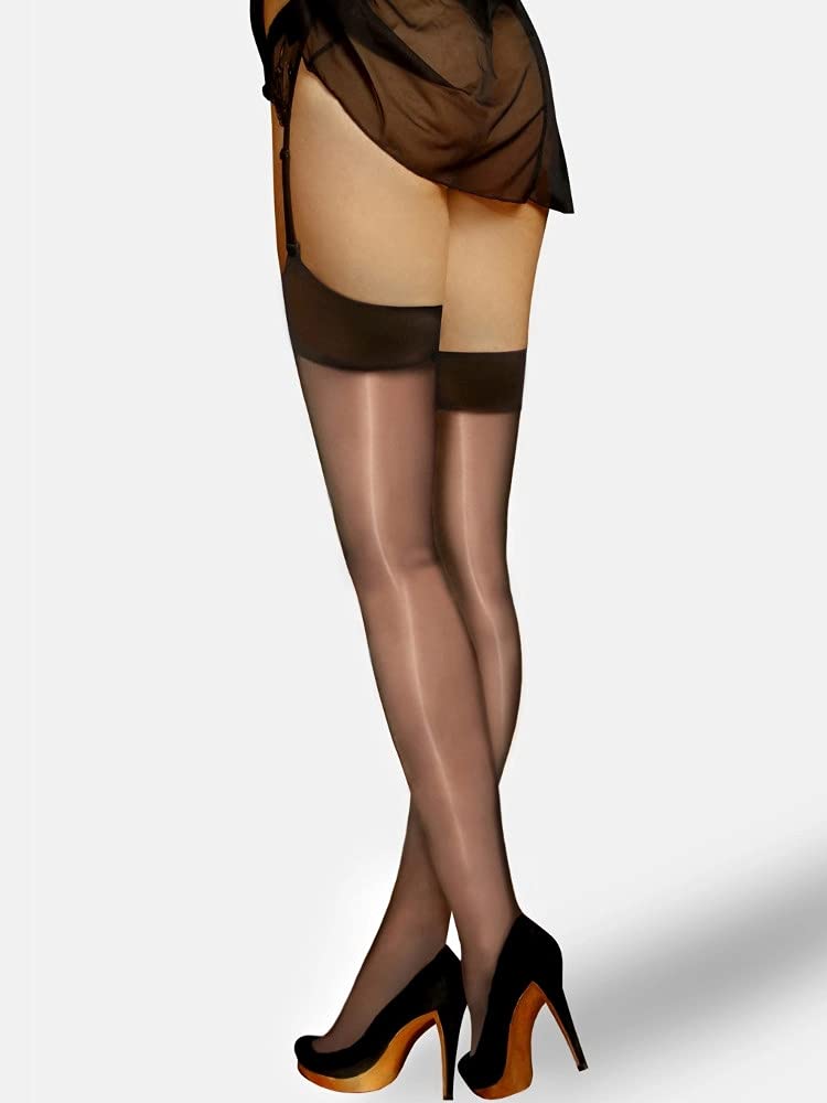 High Gloss Shiny Garter Stockings - 15 Denier Sheer Nylons for Women | Perfect for Weddings, Parties & Special Occasions