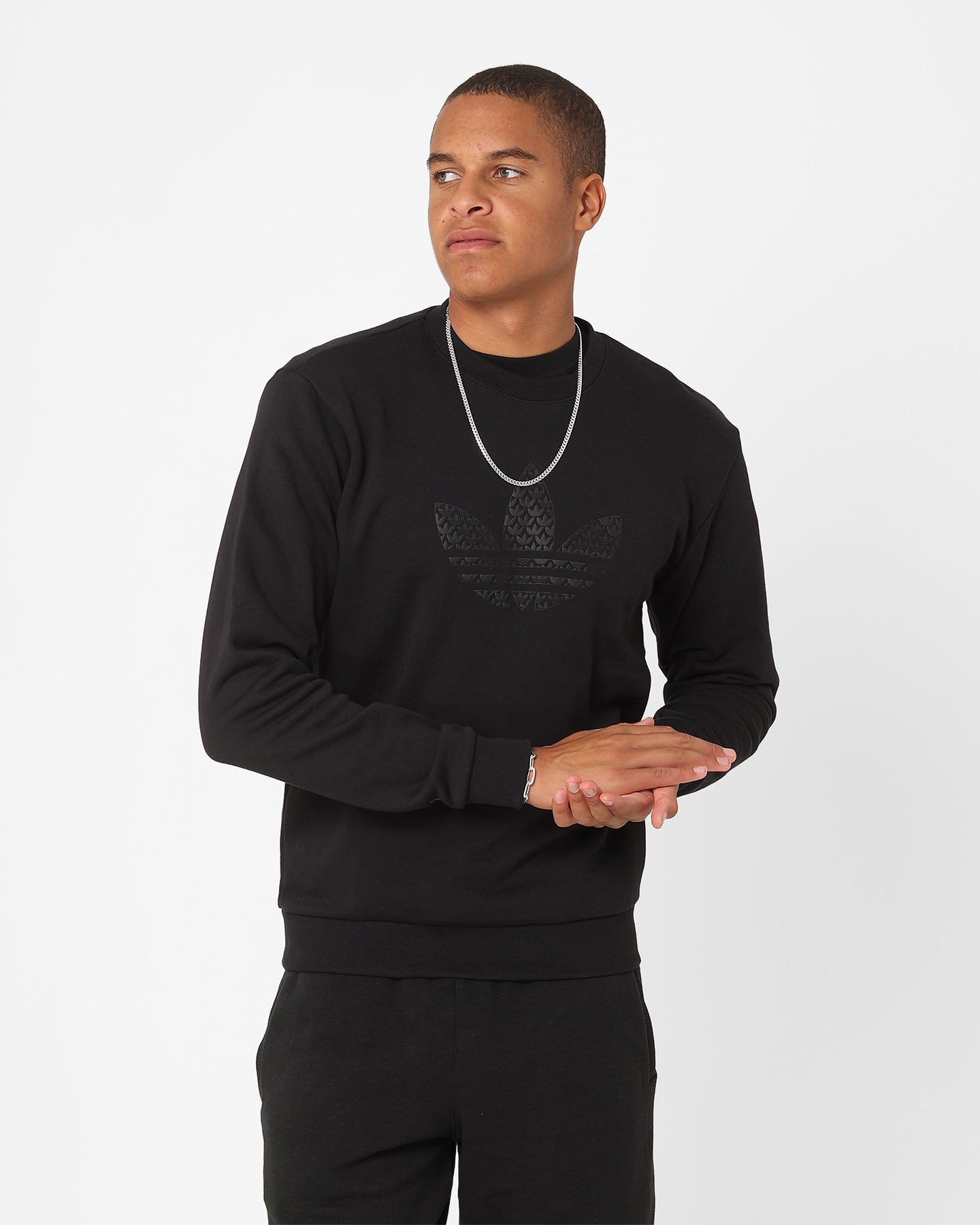 Adidas Monogram Crewneck Sweatshirt for Men & Women - Black Cotton Pullover Hoodie for Casual Wear & Street Style