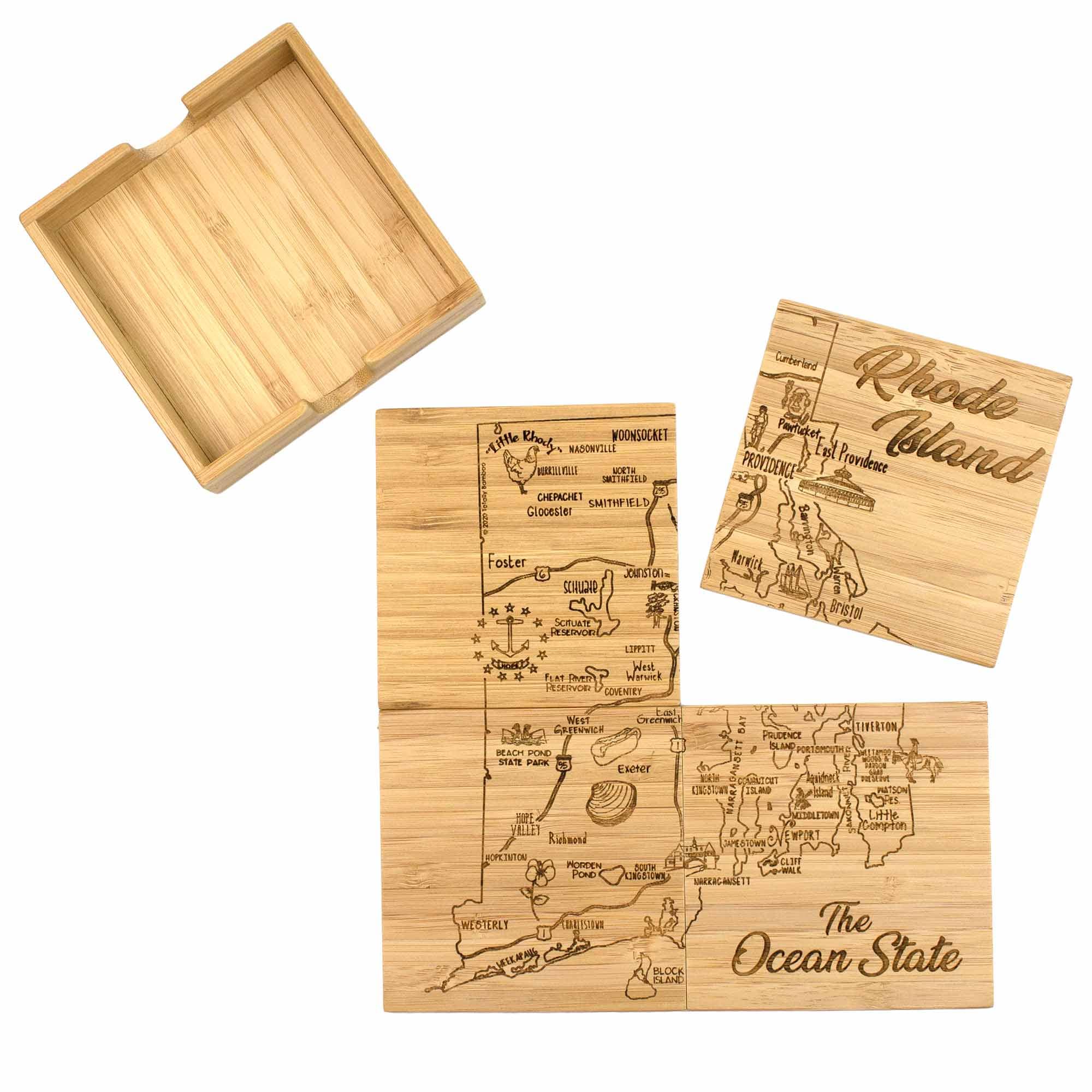 4-Piece Rhode Island Themed Puzzle Coaster Set with Protective Case - Perfect for Home Decor, Game Nights & Unique Gifts