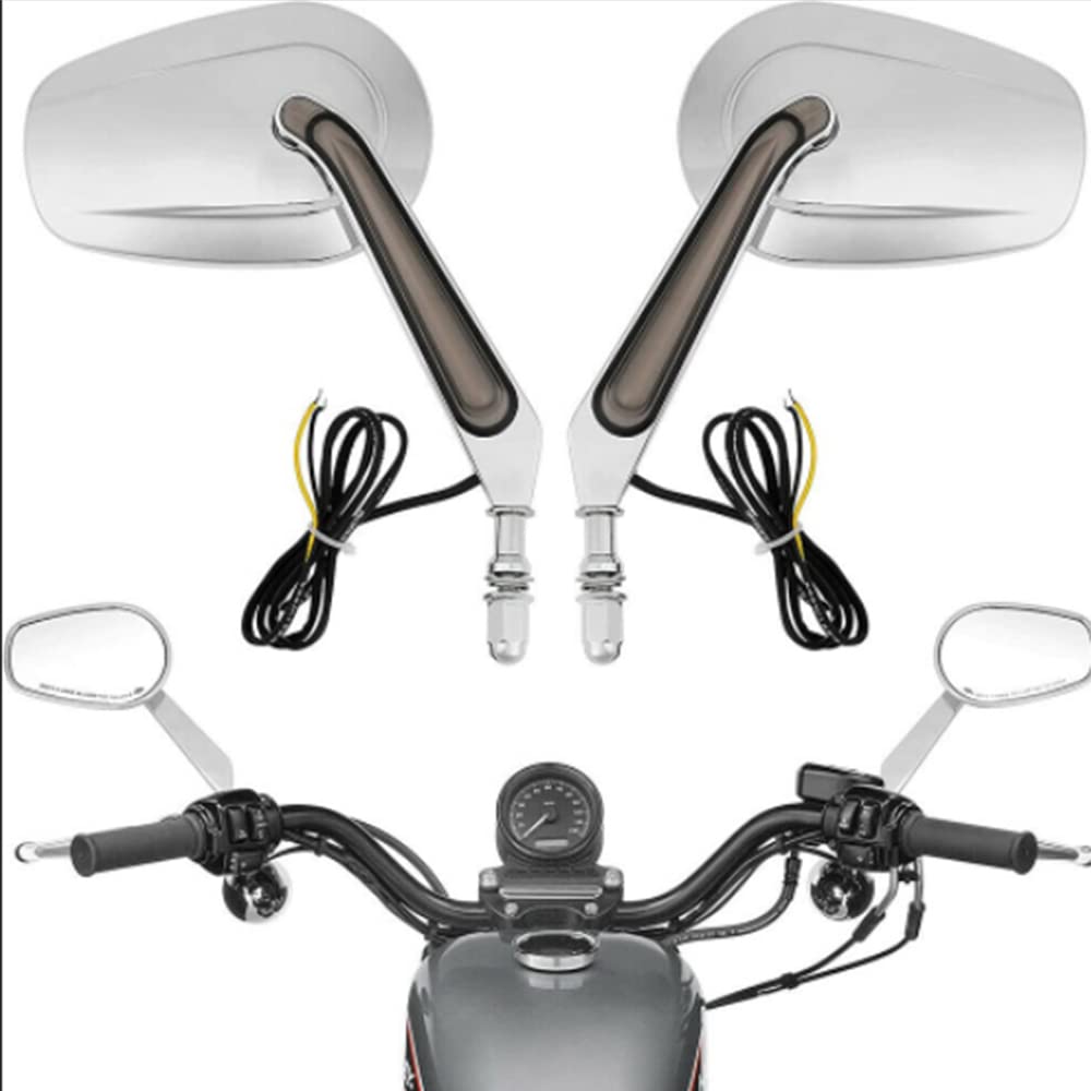 2PCS Motorcycle Rearview Side Mirrors with LED Turn Signals for Harley-Davidson - Black/Silver - Universal Fit for Cruiser, Chopper & Touring Bikes - Enhanced Safety & Style for Night Riding