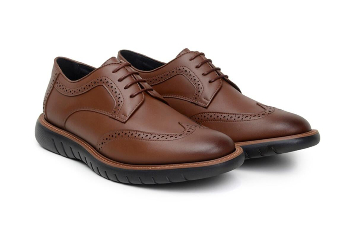 Ahimsa Vegan Leather Harry Brogue Shoes in Cognac - Wide Width Comfort for Men | Perfect for Office, Casual Wear & Formal Occasions