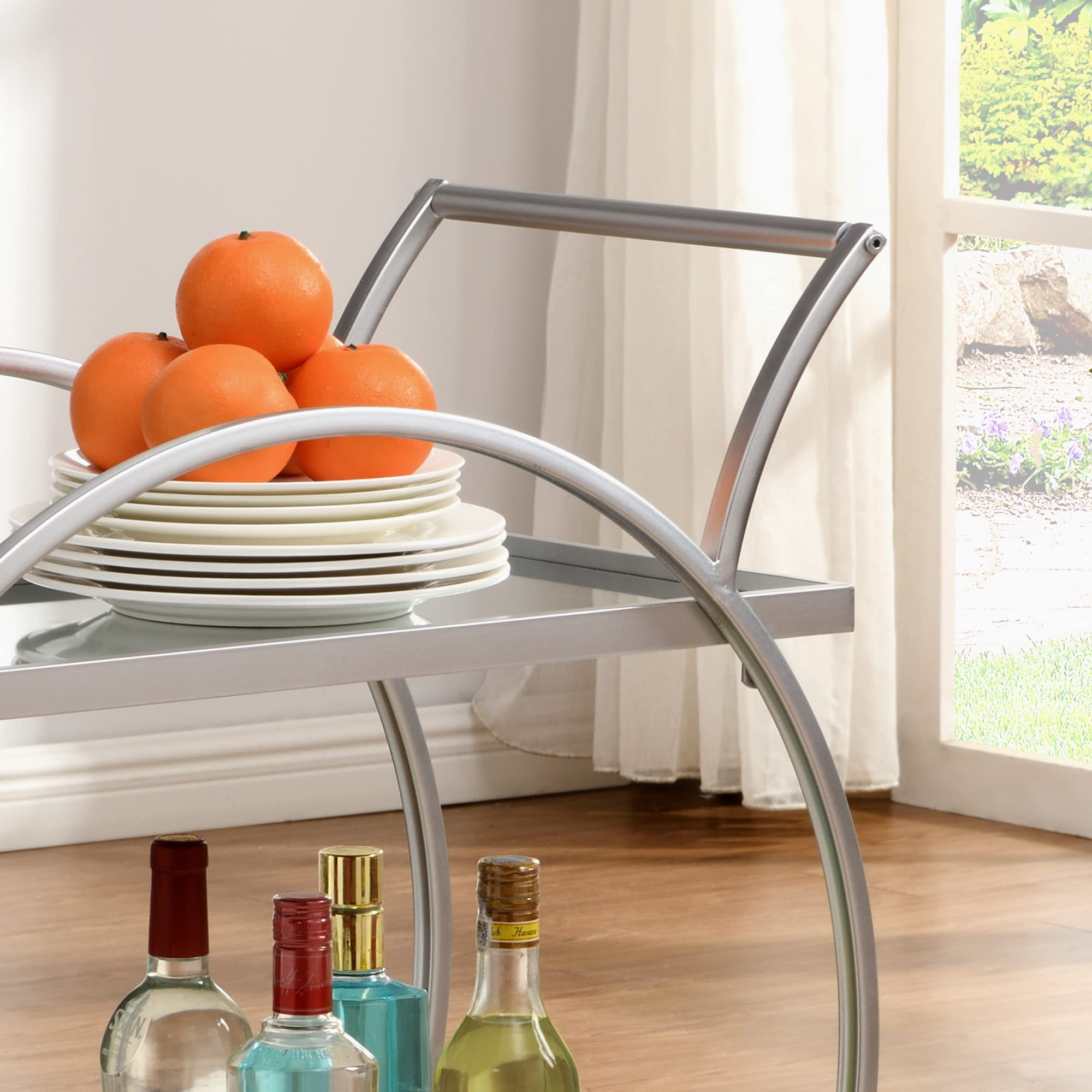 FirsTime & Co. Silver Odessa Bar Cart - 2-Tier Rolling Kitchen Serving Cart with Storage | Modern Mobile Mini Bar for Liquor, Coffee Station | Metal & Mirror Design (28 Inch) - Perfect for Home Entertaining, Small Spaces & Apartment Living