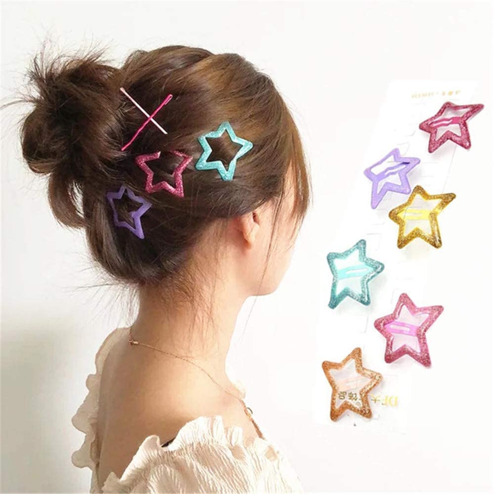 SPARKLING DAZZLE® 10-Piece Multicolor Glitter Hair Clips - Star Shaped Barrettes for Baby Girls, Teens & Women - Perfect for Parties, School & Daily Styling