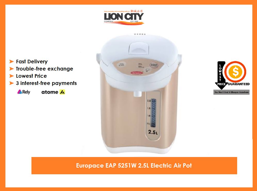 Europace EAP 5251W 2.5L Electric Air Pot - Fast Boiling Water Dispenser for Coffee, Tea & Instant Meals | Energy Efficient & Auto Shut-Off | Perfect for Home, Office & Dorm Use