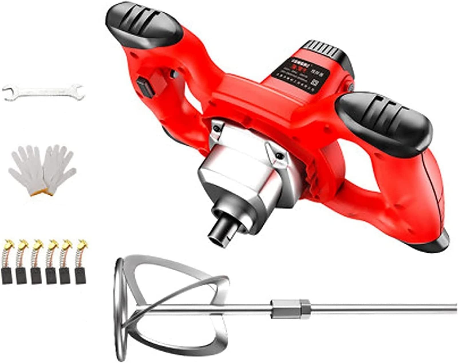 2400W Heavy Duty Cement Mixer with Pure Copper Motor - LIJCC Paddle Mixer for Plaster, Paint, Mortar & Feed Mixing - Red Construction Power Tool for DIY Projects & Professional Use