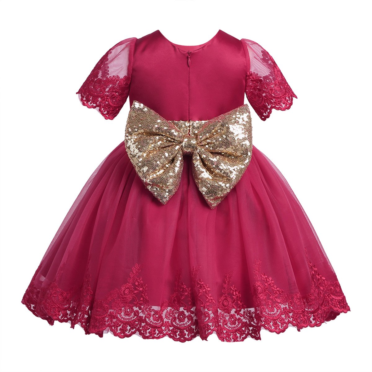 iEFiEL Baby Girls Embroidered Short Sleeve Sequin Bow Princess Dress - Perfect for Pageants, Weddings, Communion & Birthday Parties | Elegant Party Outfit for Special Occasions