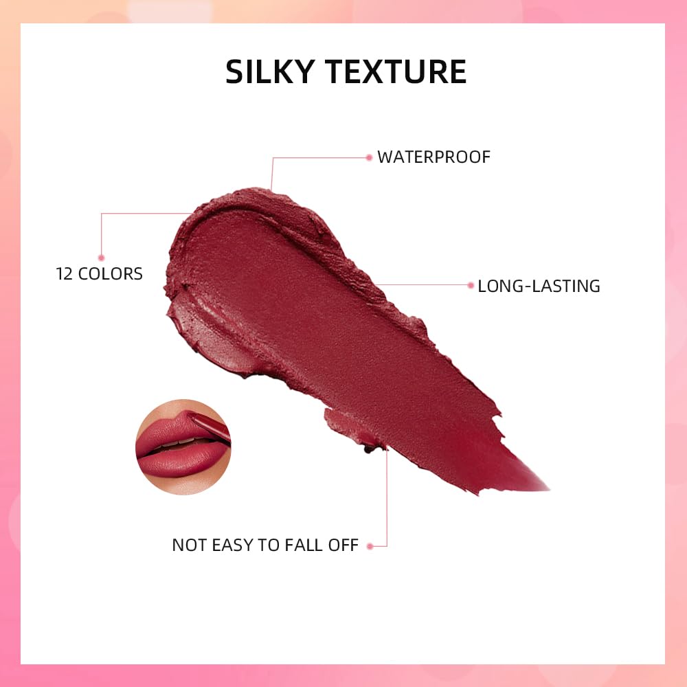 2-in-1 Lip Crayon & Lip Liner Pencil - Matte Lipstick with Slim Professional Tip (#12) | Long Lasting Waterproof Lip Makeup for Daily Wear & Special Occasions