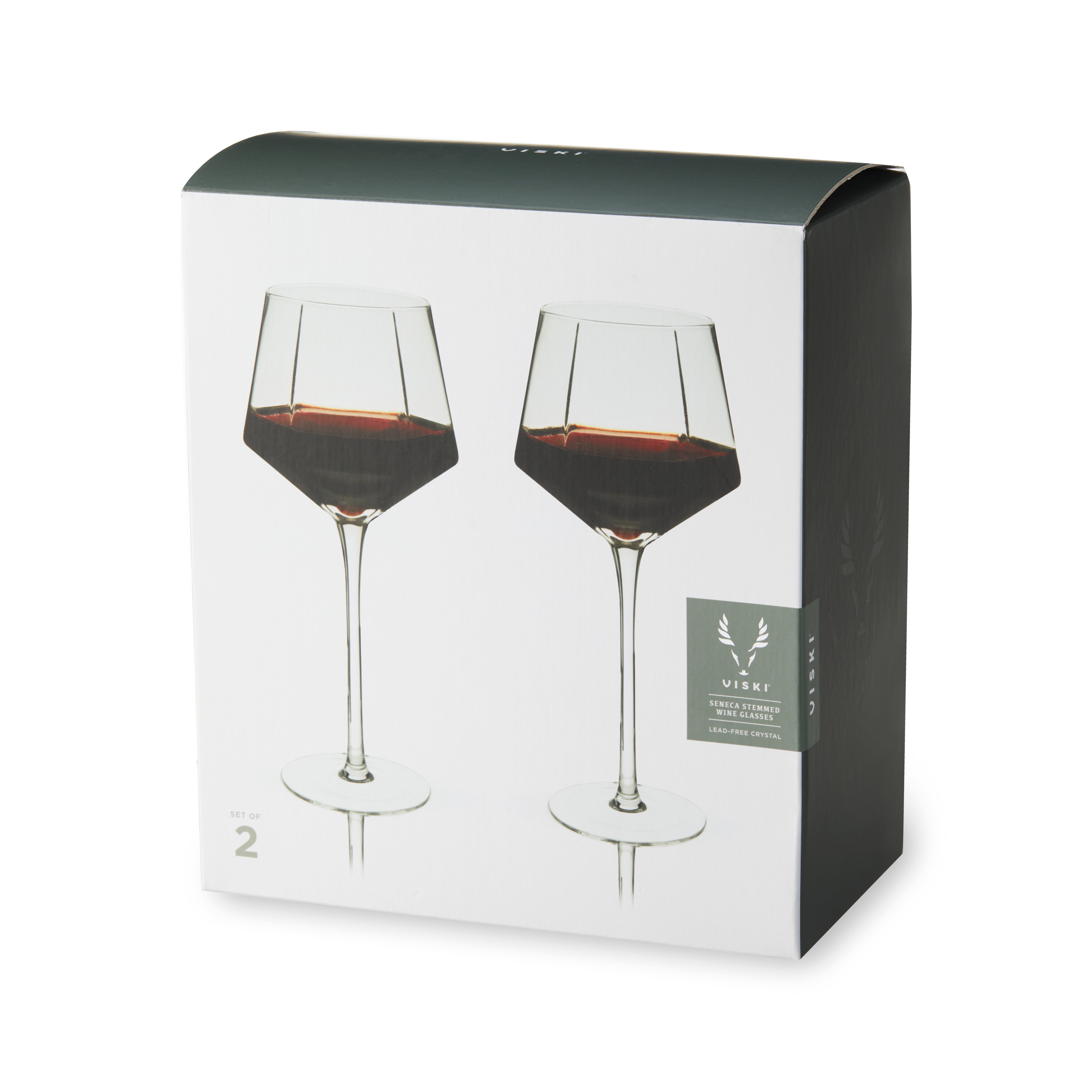 Premium Seneca Diamond Crystal Wine Glasses Set of 2 - Elegant Stemware for Red & White Wine, Champagne - Perfect for Dinner Parties, Weddings & Romantic Evenings