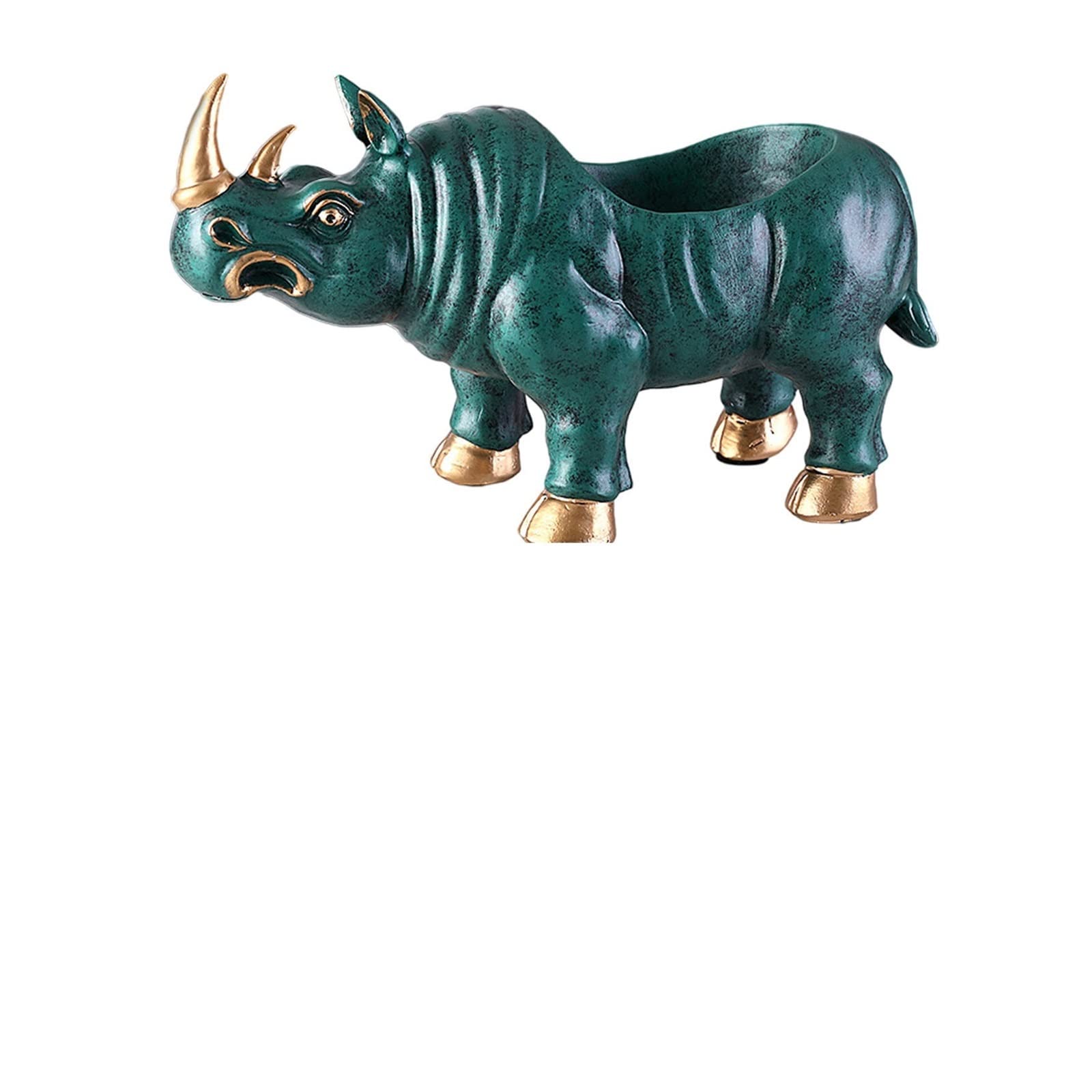 HAOYUCE Green Resin Rhinoceros Statue - Decorative Key Storage Box & Jewelry Holder for Desk, Porch, Wine Cabinet - Unique Home Decor for Living Room, Office & Gift Ideas