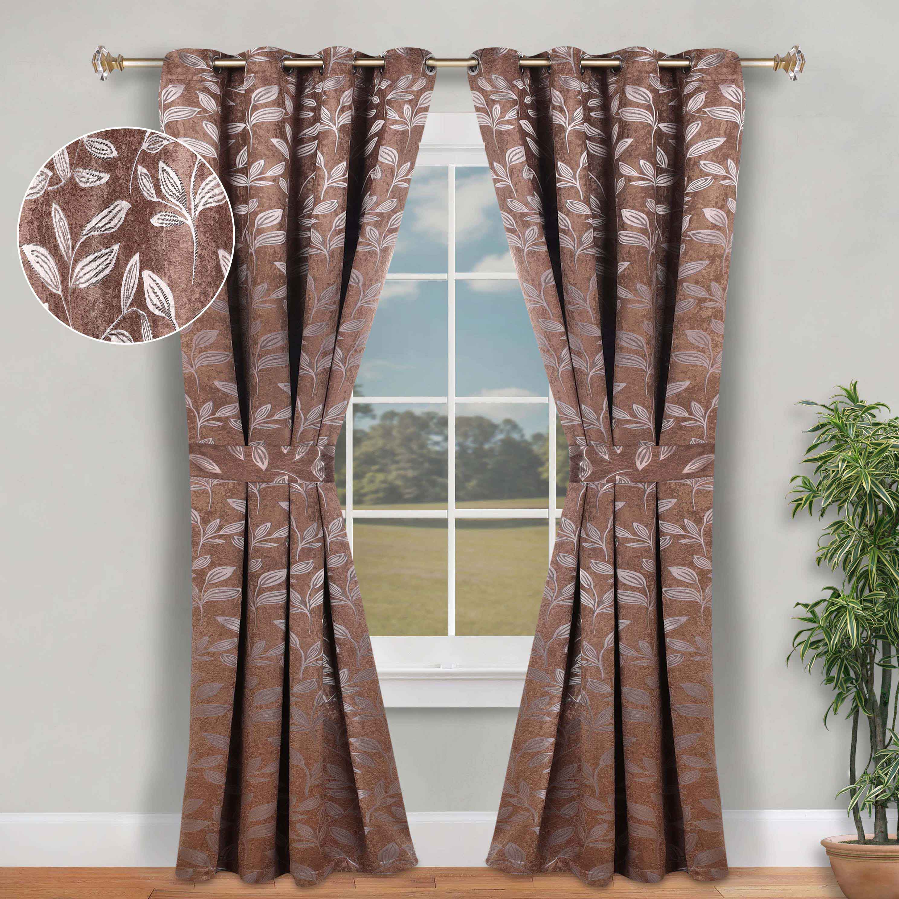 Blackout Curtains for Bedroom - Set of 2 Panels, 100% Room Darkening Thermal Insulated Drapes with Leaves Pattern - Perfect for Nursery, Home Theater & Light Sleepers